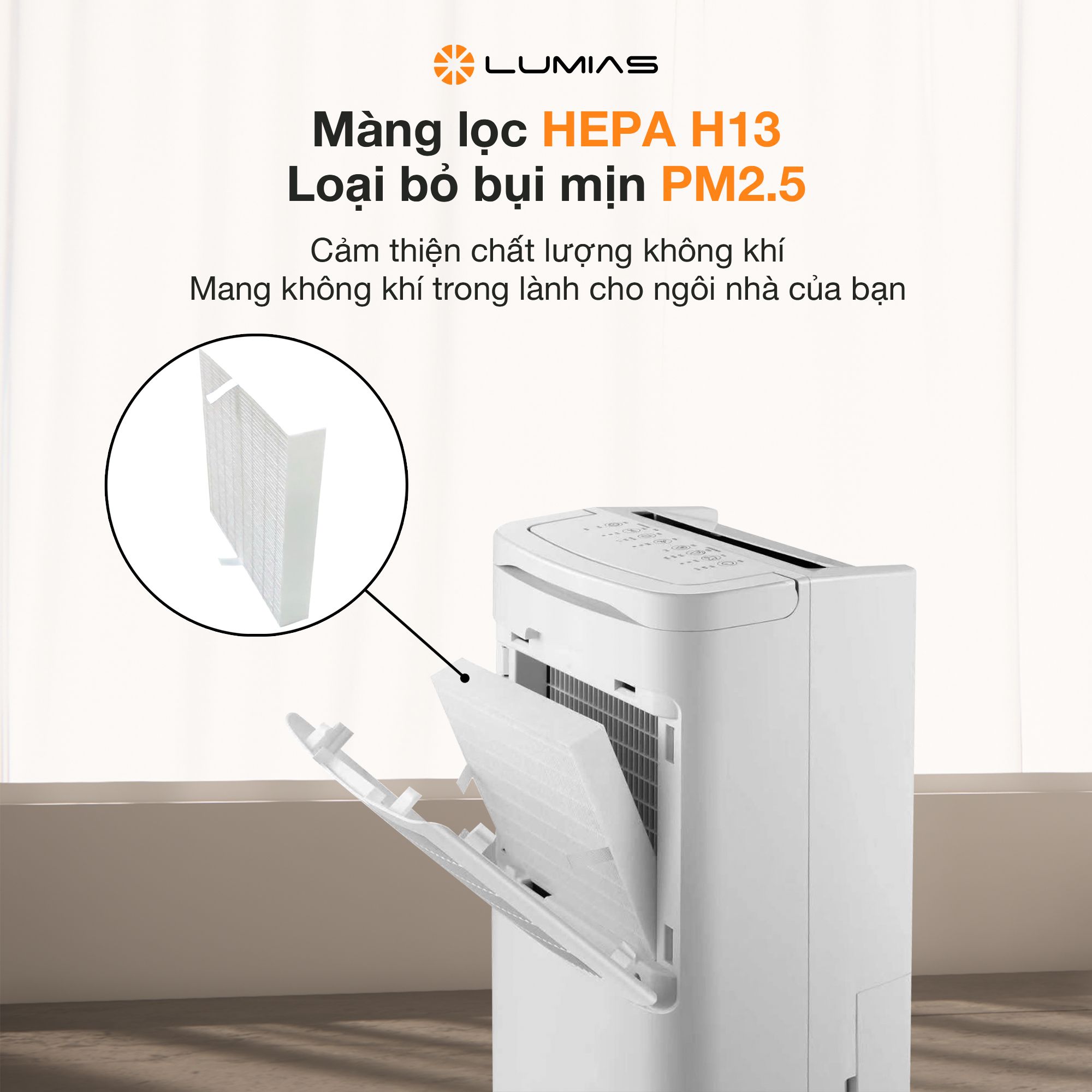Máy hút ẩm kiêm lọc khí thông minh 26L Lumias D6S-26L (HEPA)