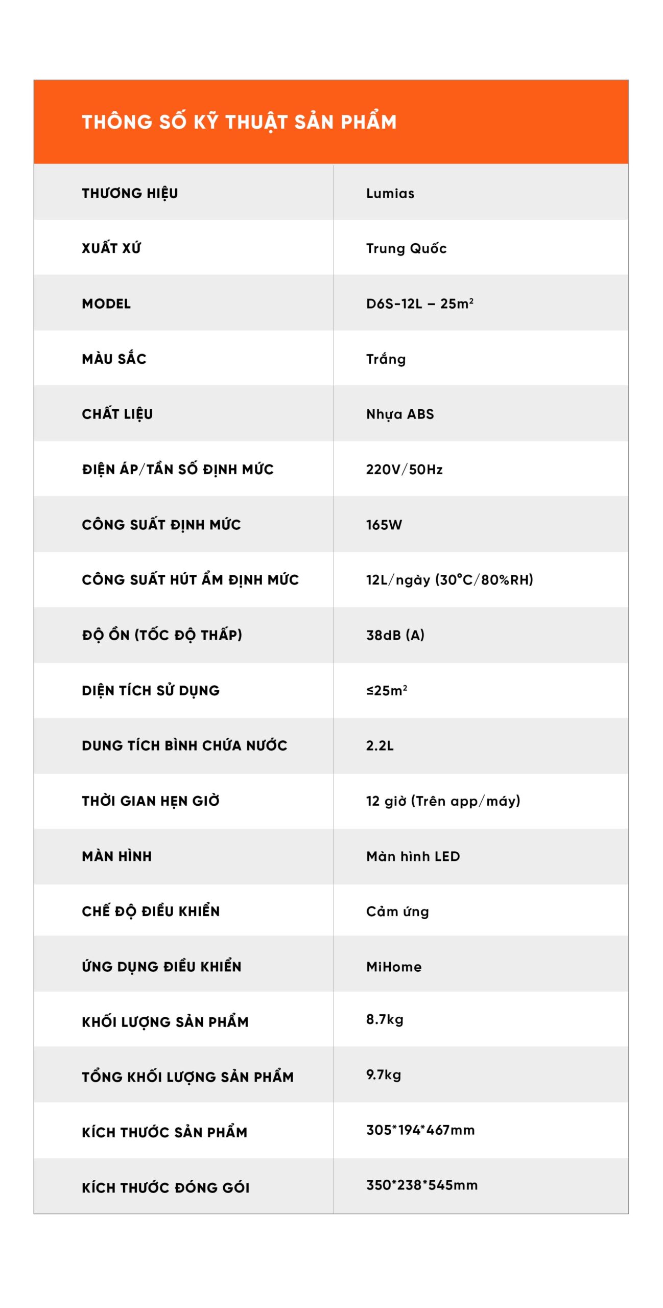 Máy hút ẩm 12L Lumias D6S-12L