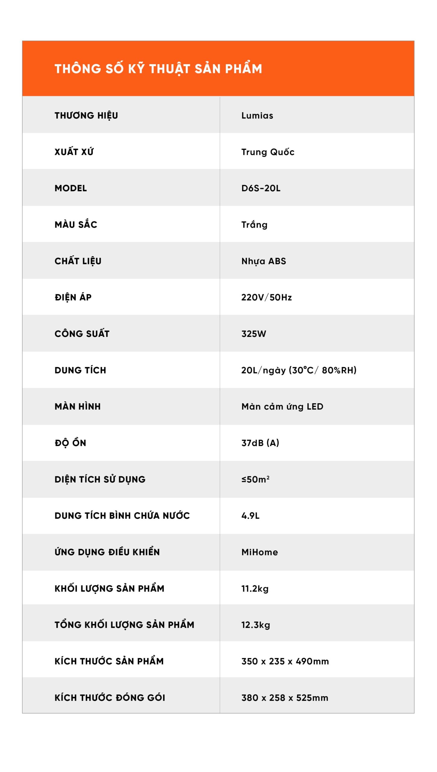 Máy hút ẩm 20L Lumias D6S-20L