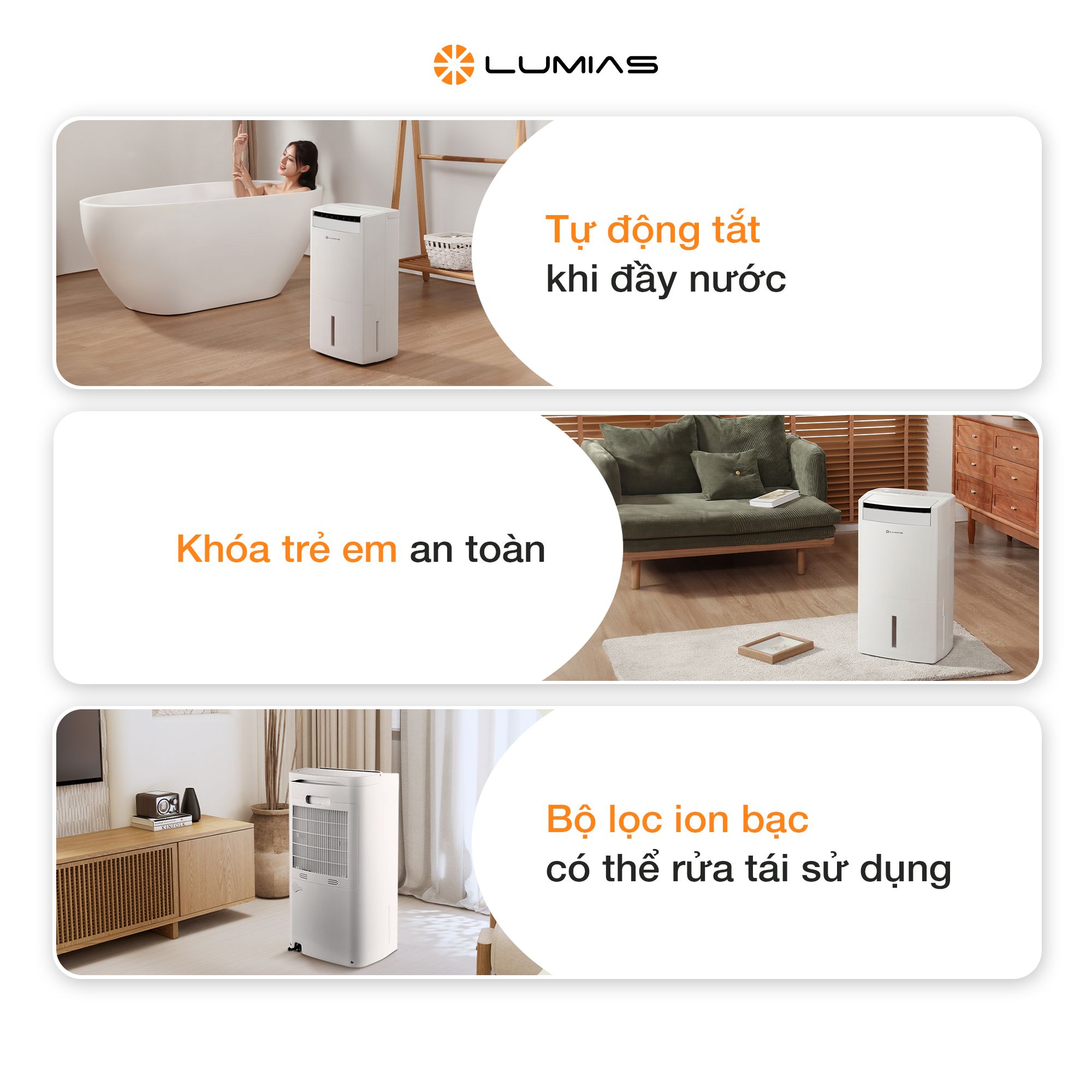 Máy hút ẩm kiêm lọc khí thông minh 26L Lumias D6S-26L (HEPA)