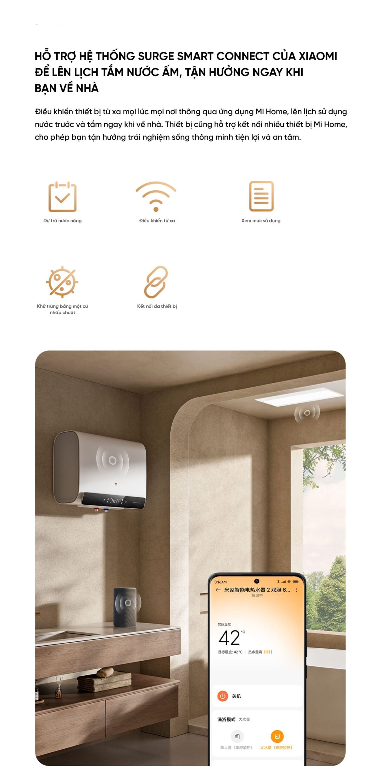 Bình Nóng Lạnh Thông Minh Xiaomi Mija Gen 2 60L Bình Chứa Kép