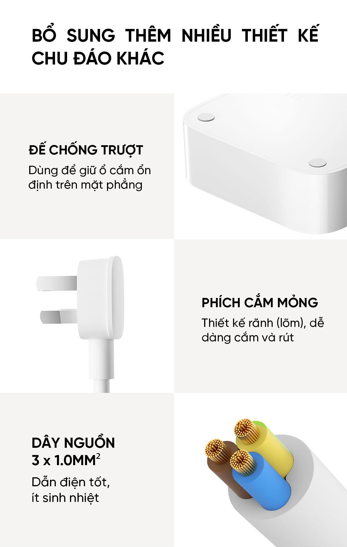 Ổ cắm điện Xiaomi đa năng 67W, Công suất 2500W, Chống cháy 750 độ