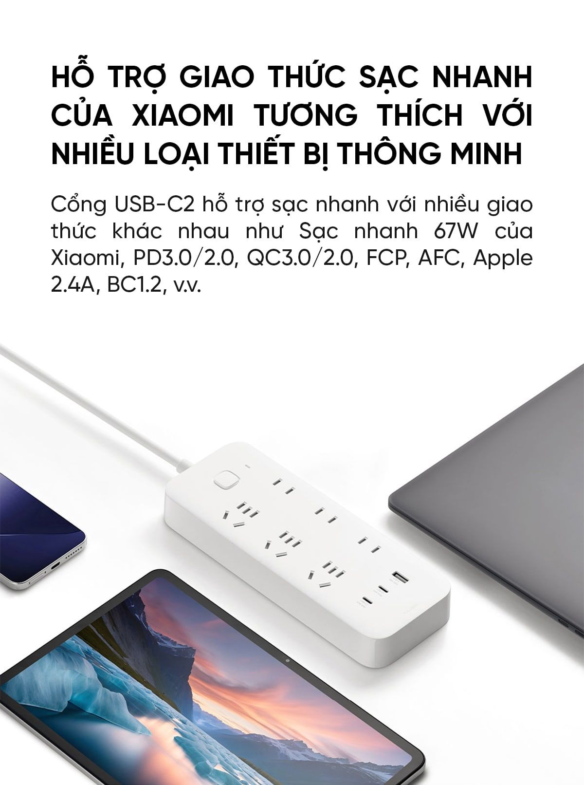 Ổ cắm điện Xiaomi đa năng 67W, Công suất 2500W, Chống cháy 750 độ