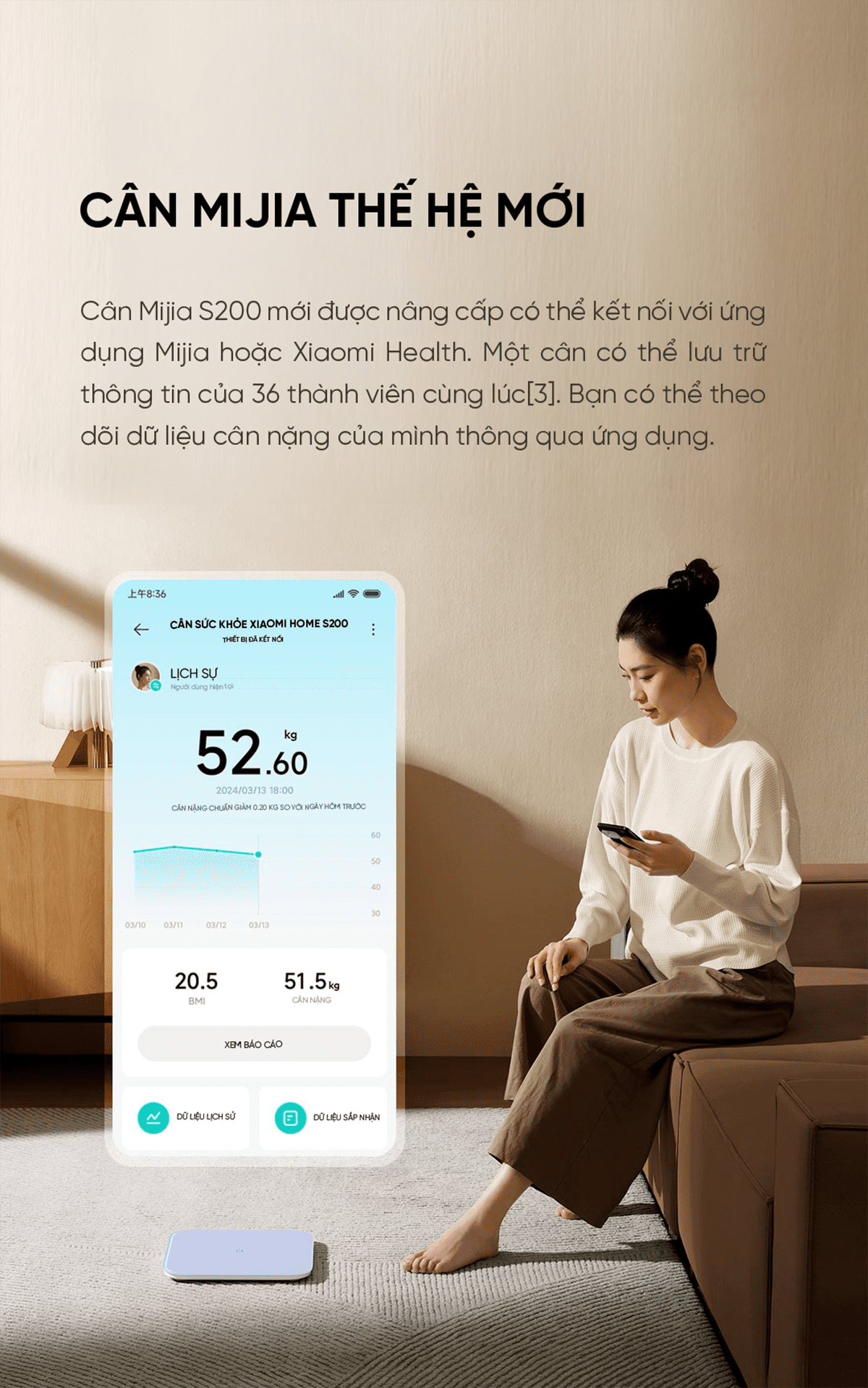 Cân sức khỏe thông minh Xiaomi Mijia S200 | Giá tốt