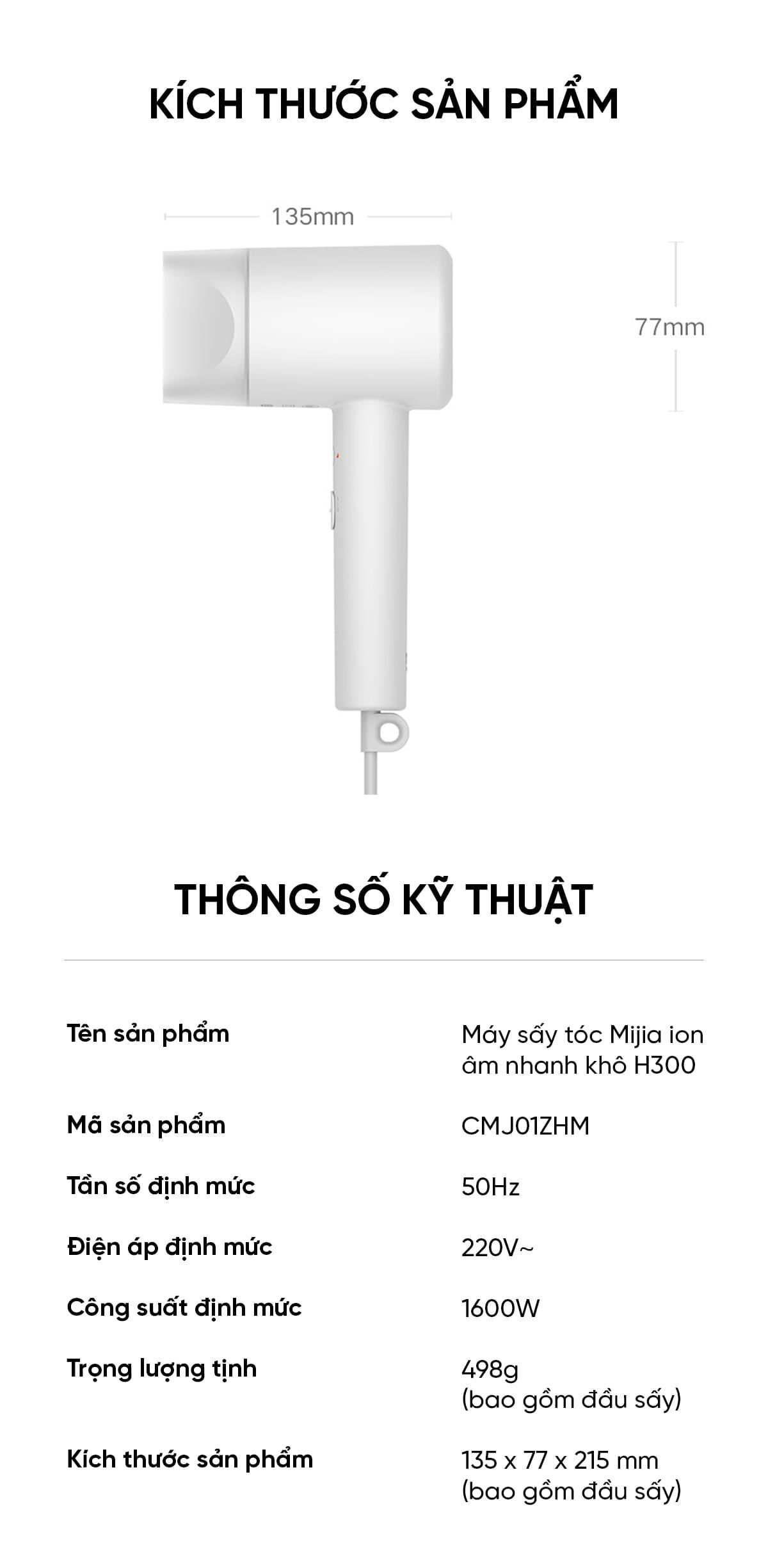 Máy sấy tóc Mijia ion âm nhanh khô H300 | Giá ưu đãi