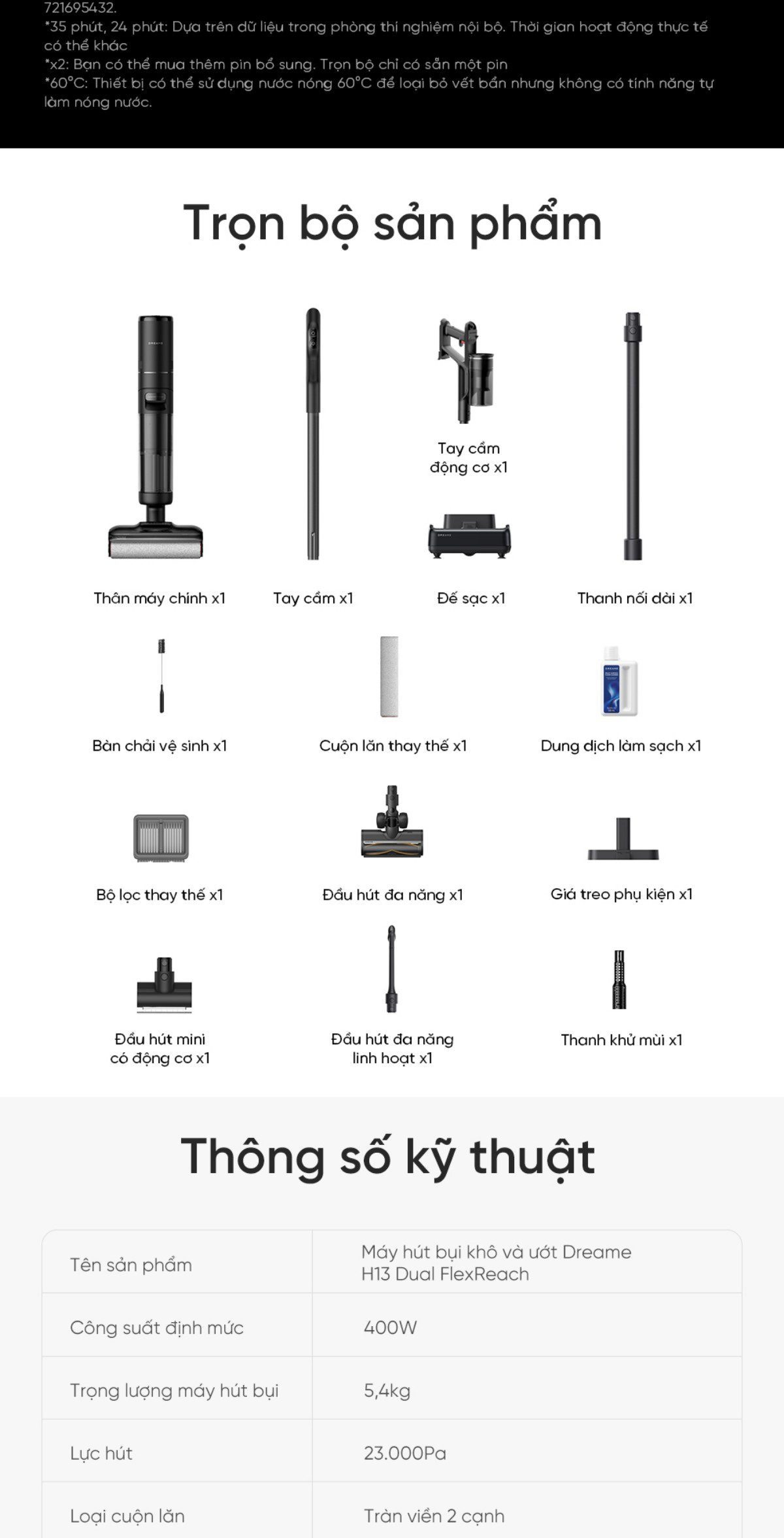Dreame H13 Dual FlexReach gập nghiêng 180°