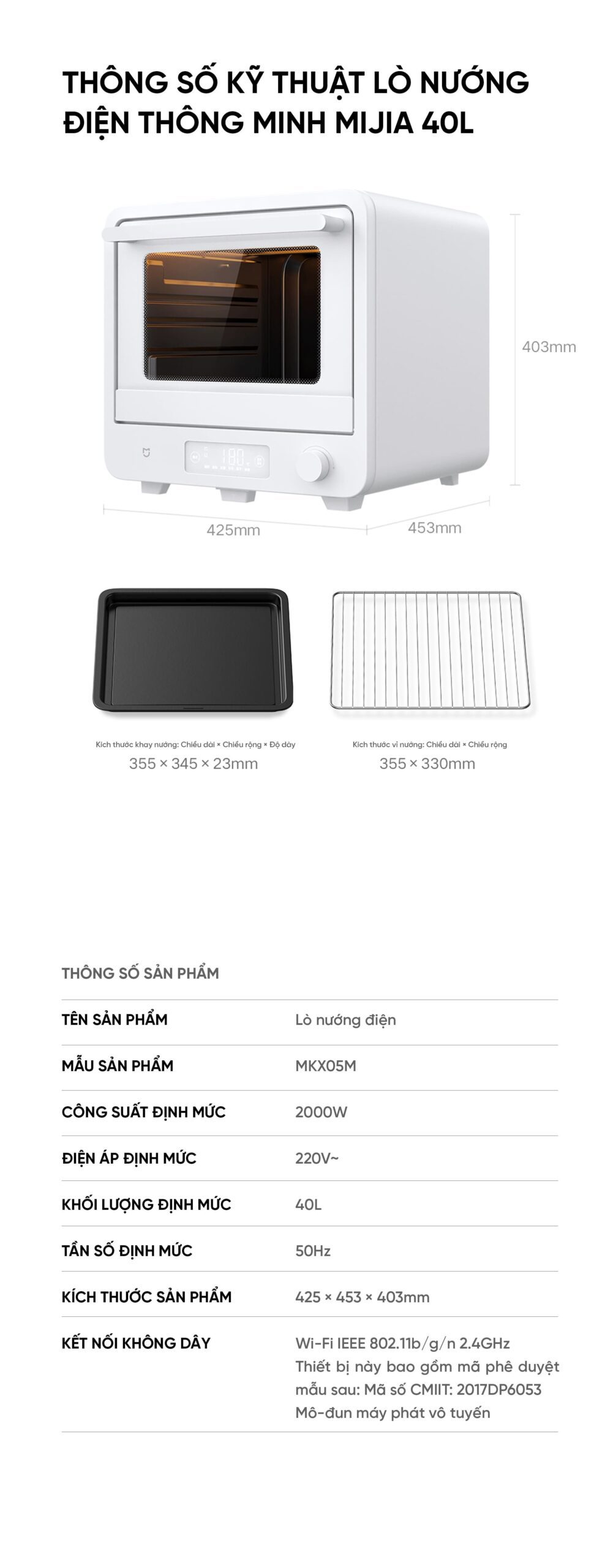 Lò nướng điện Xiaomi Mijia MKX05M 40L