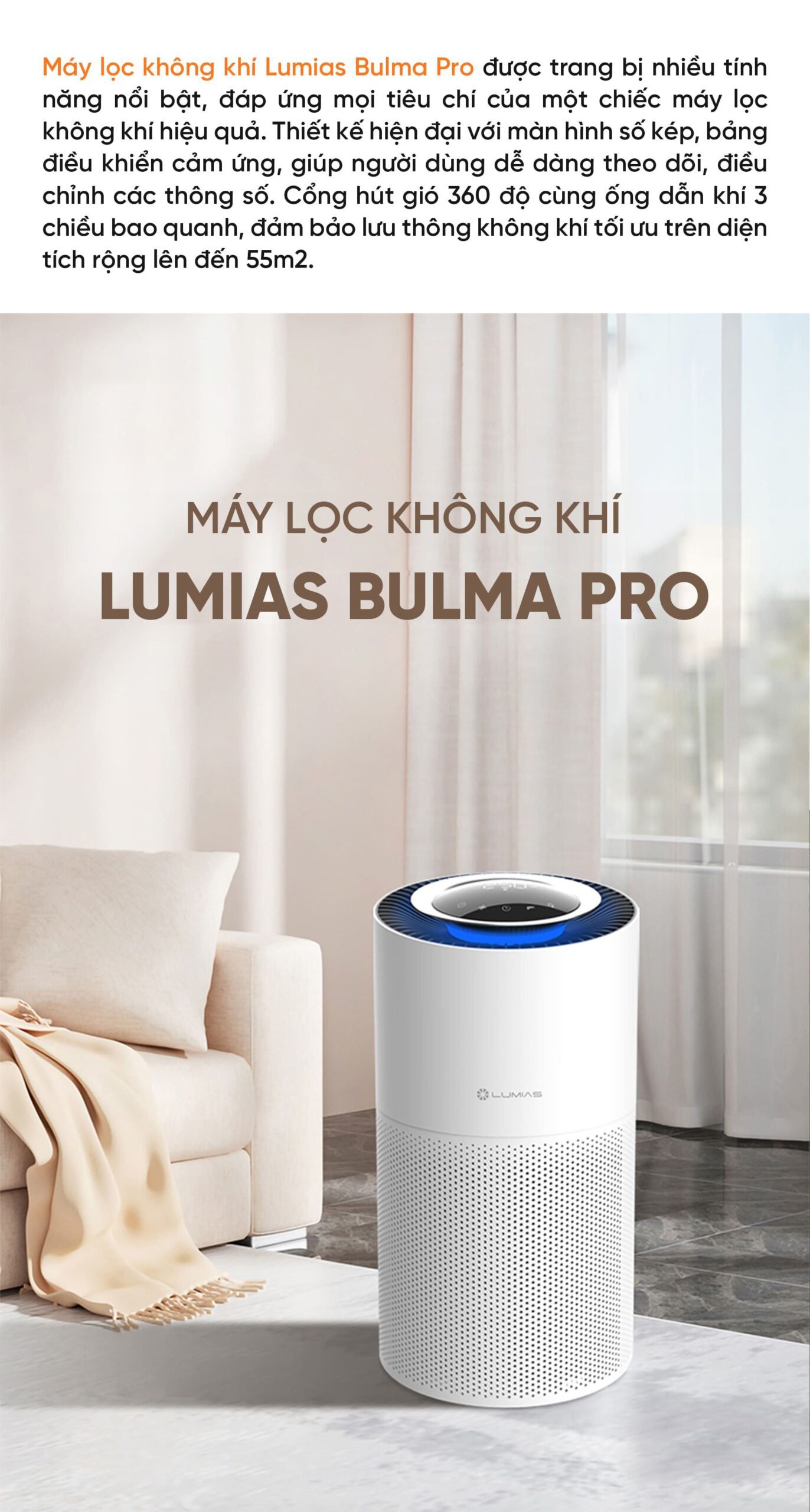 Máy lọc không khí Lumias Bulma Pro - 45W, 55m²