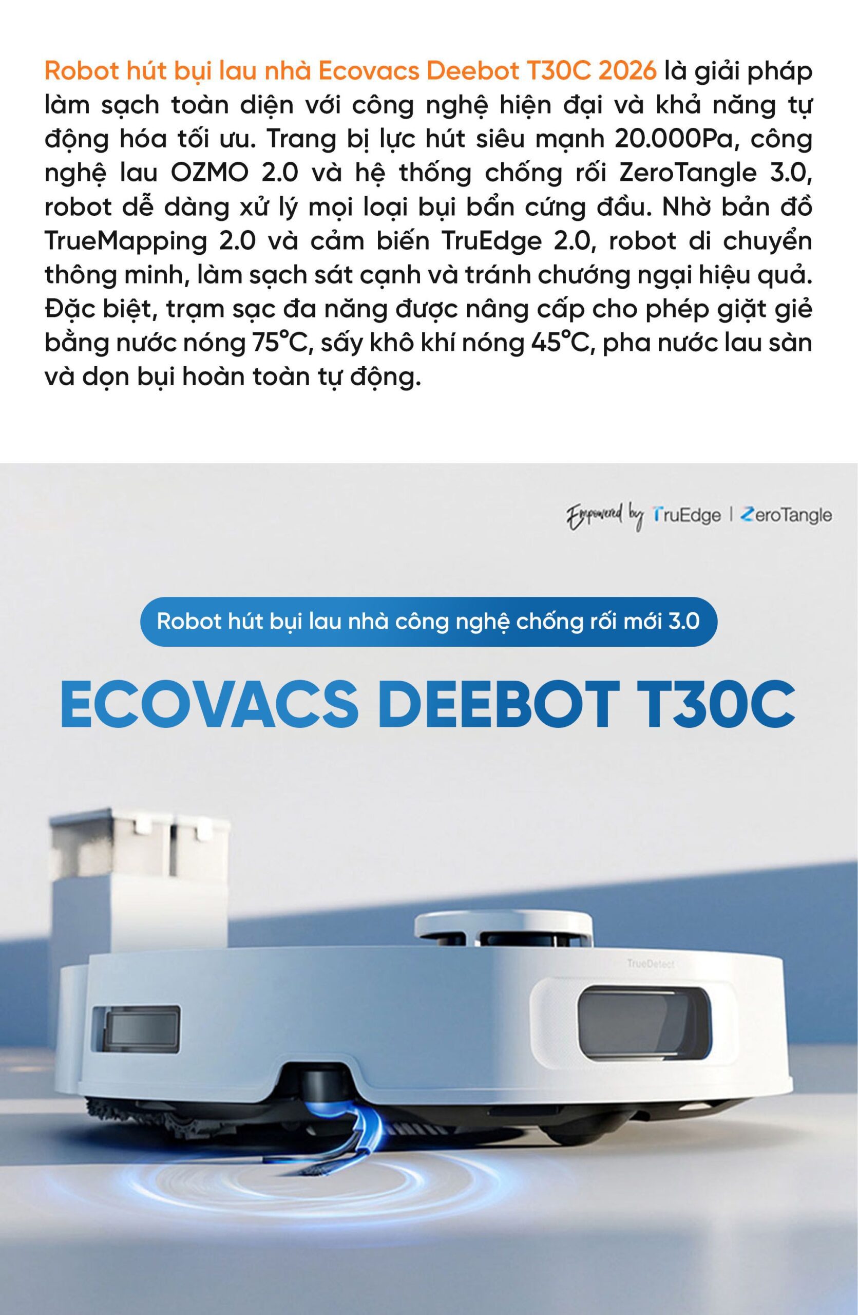 Robot hút bụi lau nhà Ecovacs Deebot T30C 2026
