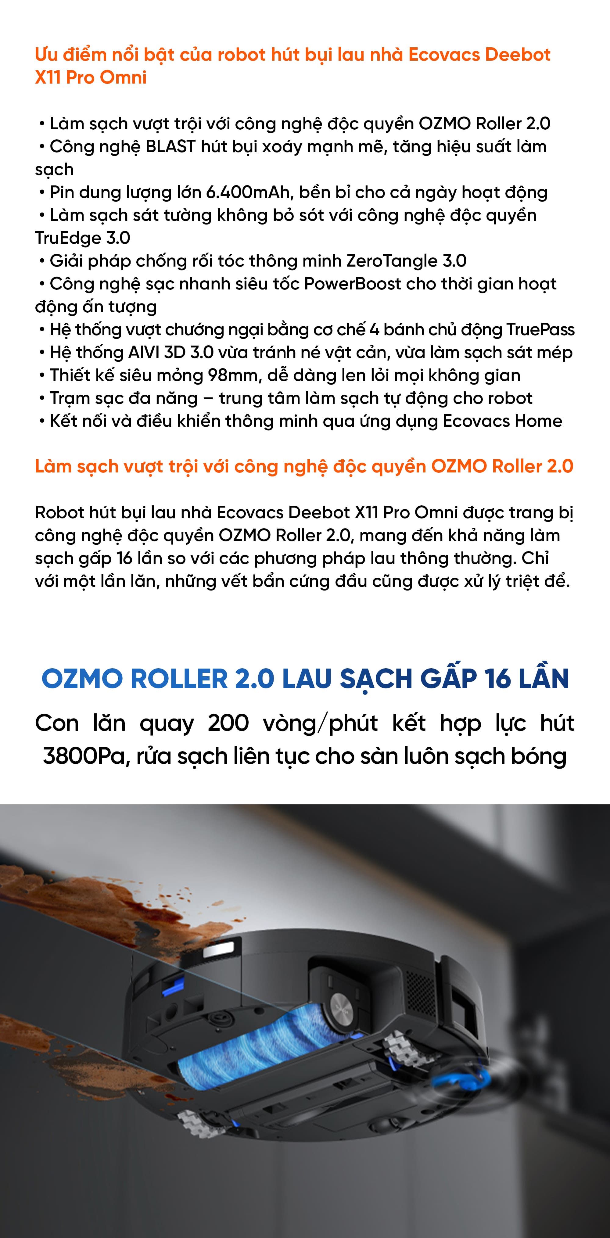 Robot hút bụi lau nhà Ecovacs Deebot X11 Pro OMNI