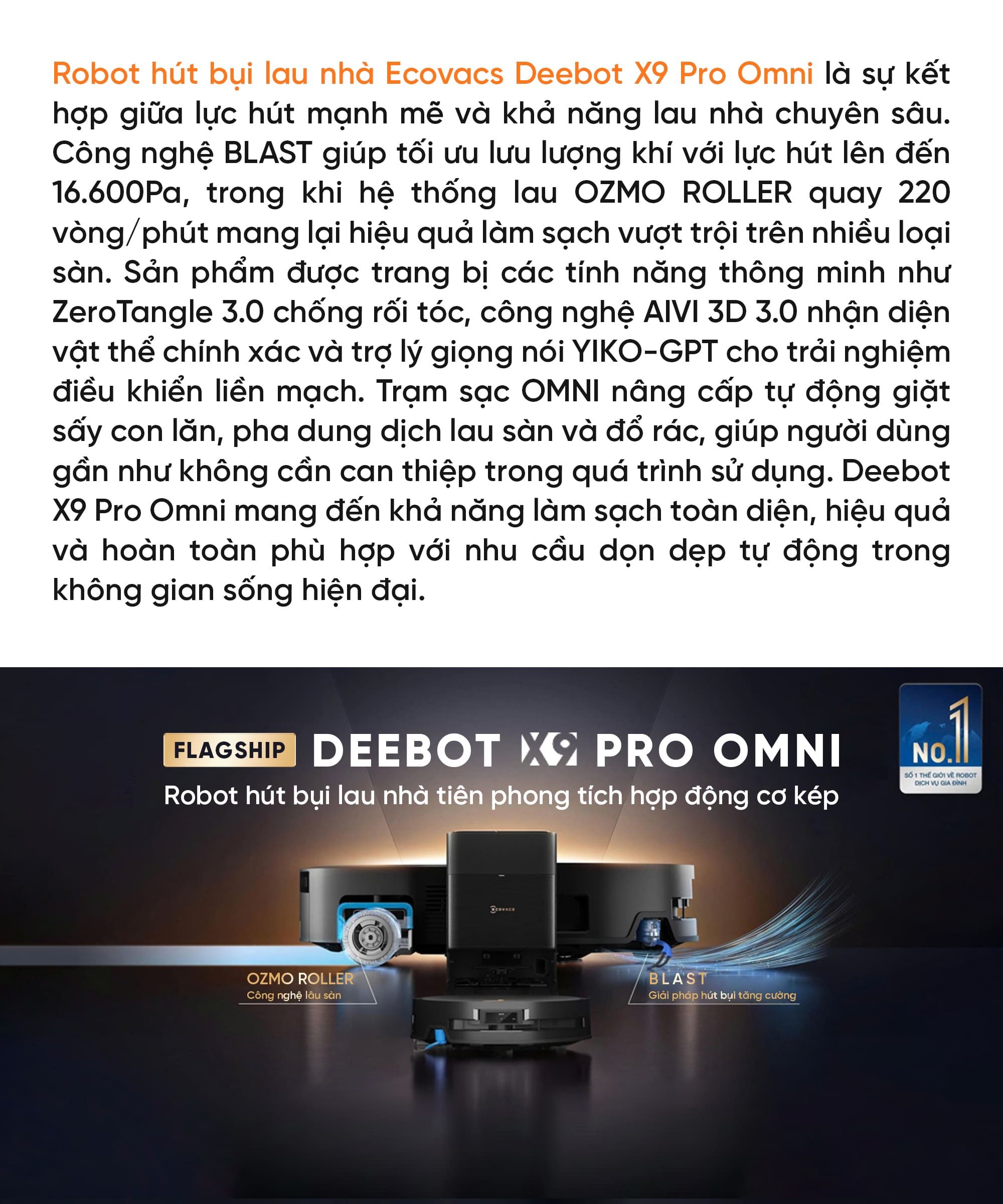 Robot hút bụi lau nhà Ecovacs Deebot X9 Pro Omni – Bản Quốc Tế
