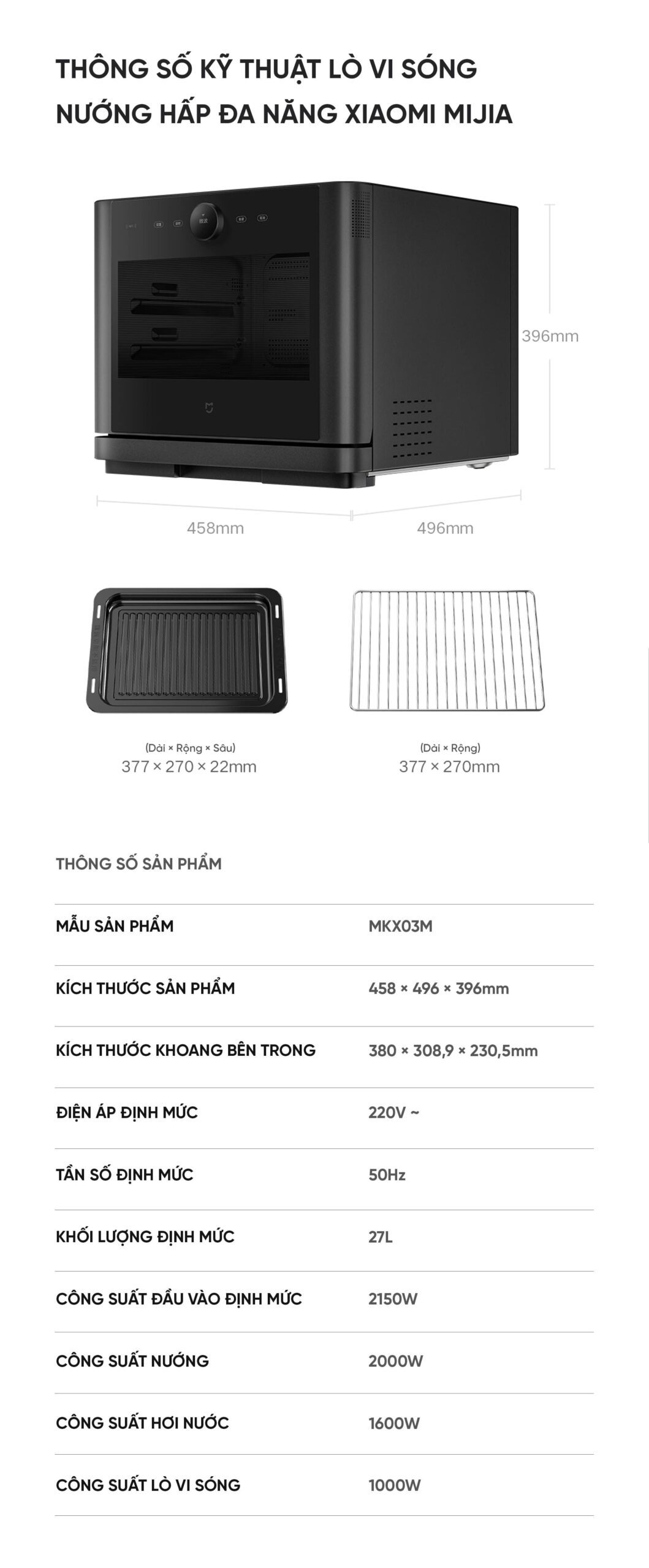 Lò vi sóng nướng hấp đa năng Xiaomi Mijia MKX03M 27L