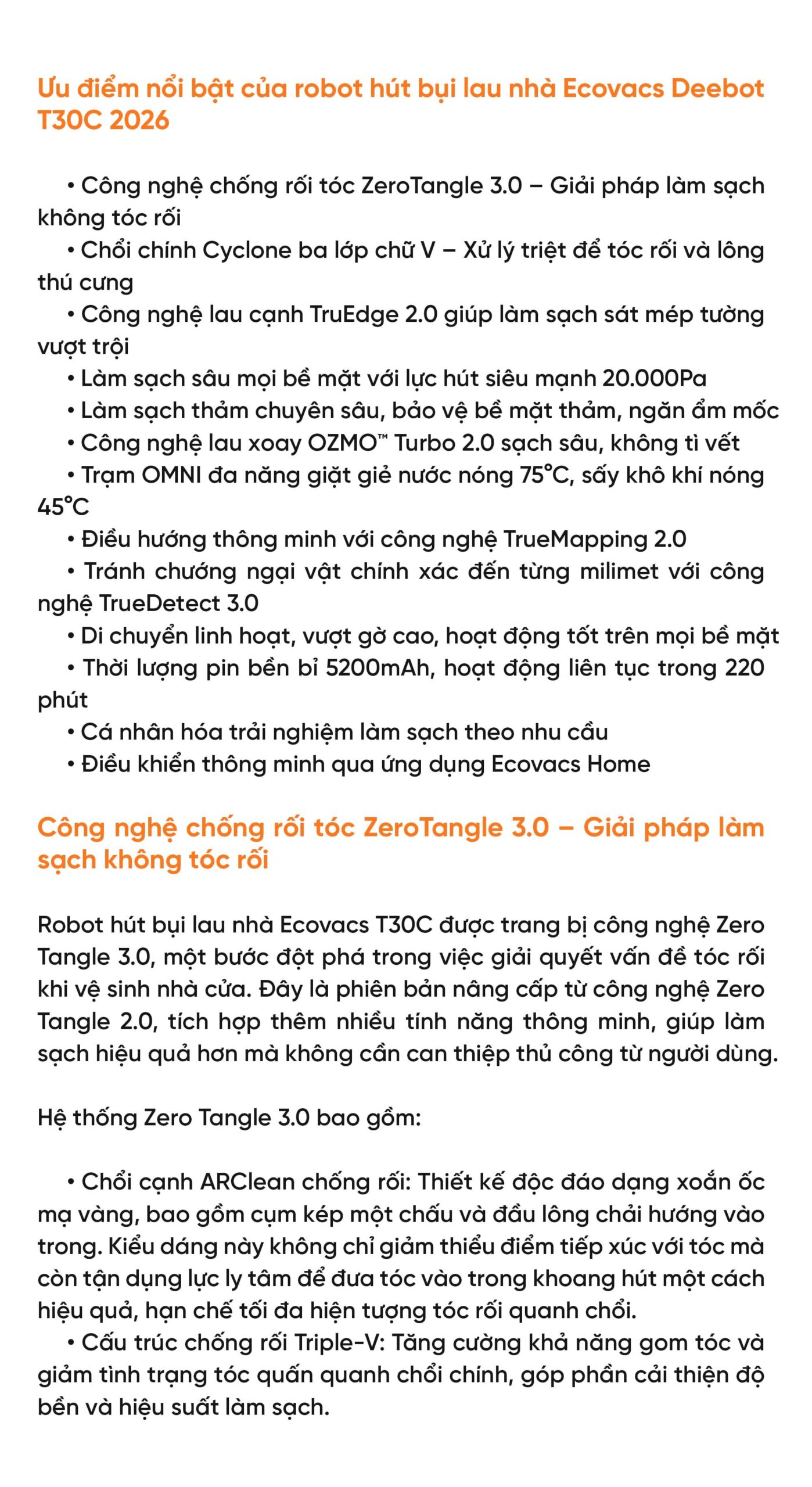 Robot hút bụi lau nhà Ecovacs Deebot T30C 2026