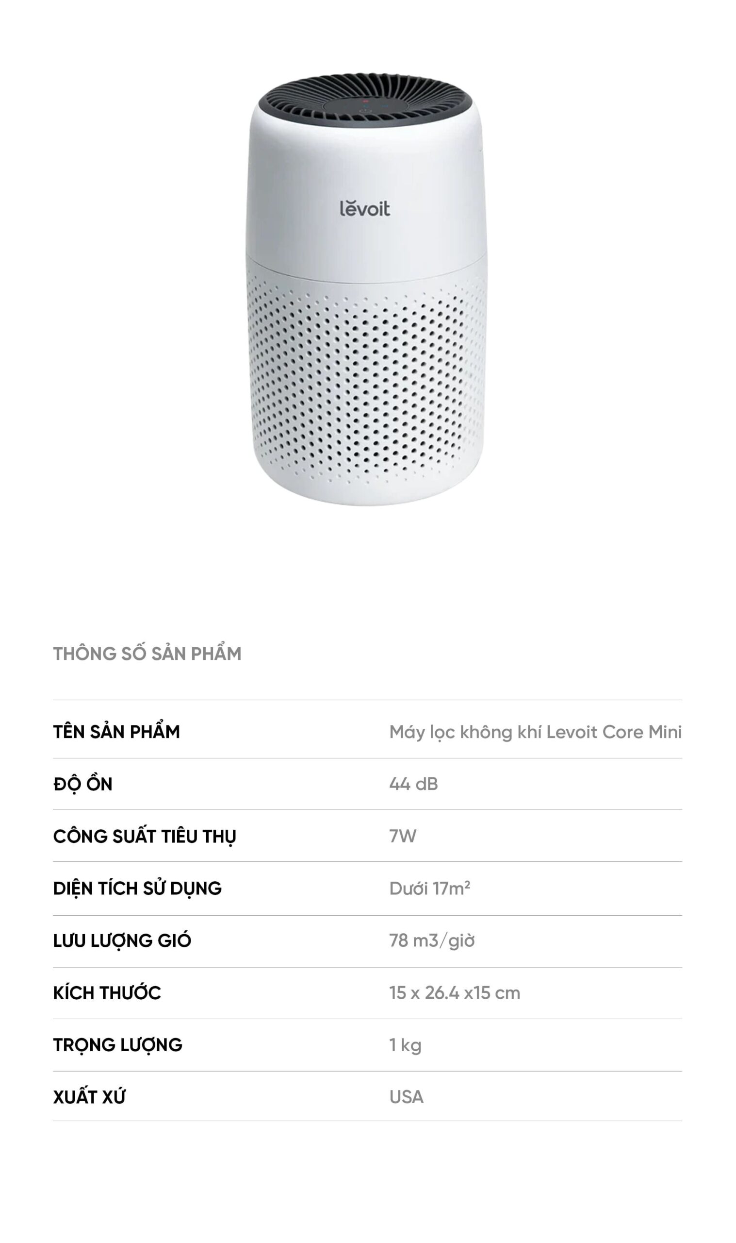 Máy Lọc Không Khí Levoit Core Mini - Phòng 17m2