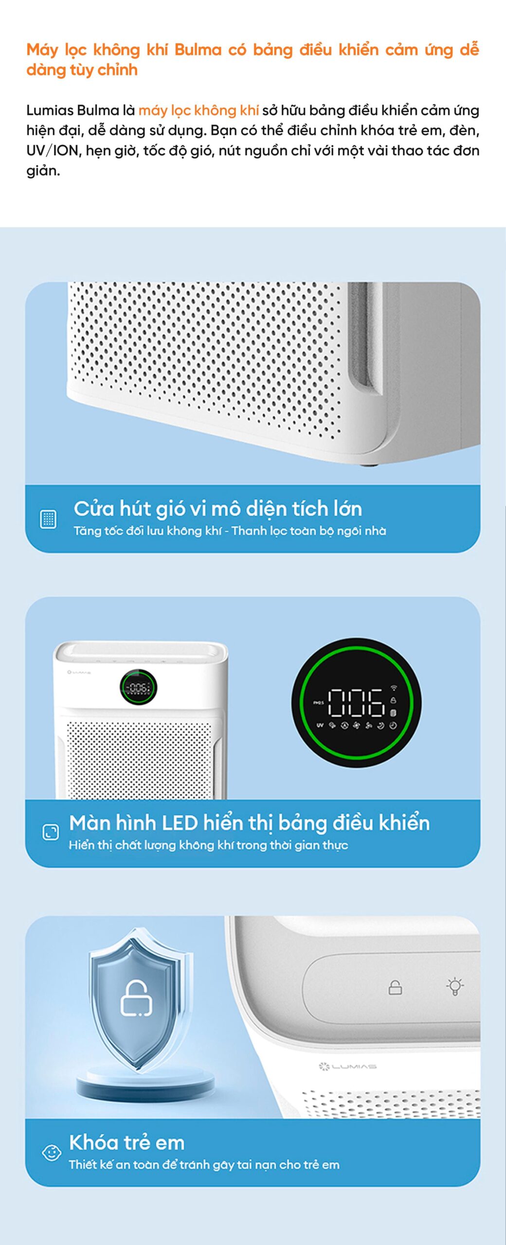 Máy lọc không khí Lumias Bulma - 50W, 40m²