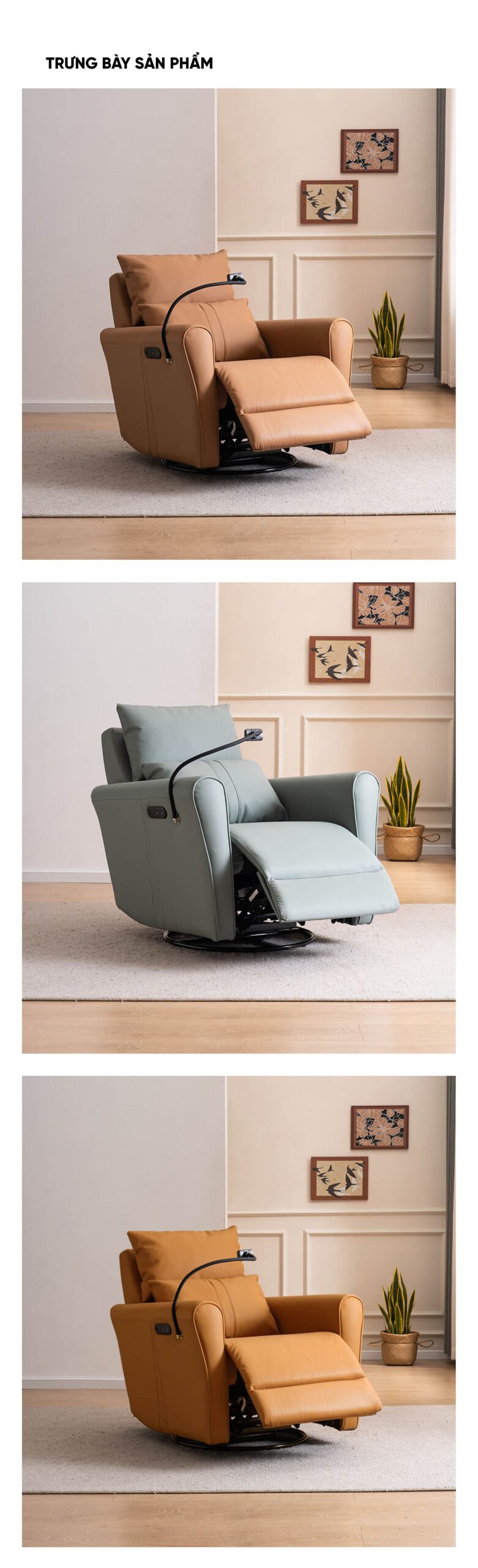 Ghế Sofa Massage Xiaomi Hiện Đại: Xoay, Bập Bênh, Ngả Lưng Điện (Màu Cam)