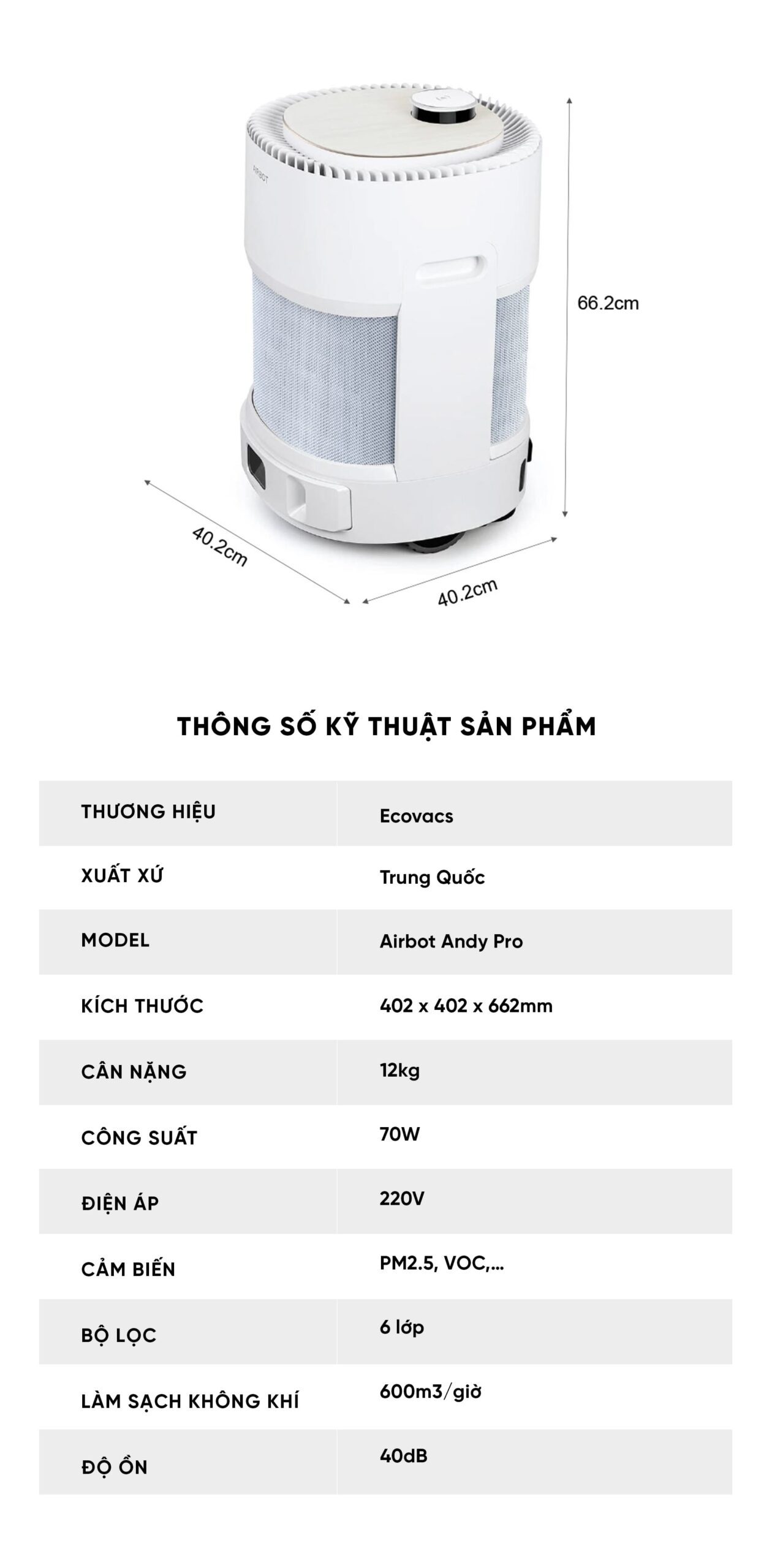Robot lọc không khí Ecovacs Airbot Andy Pro