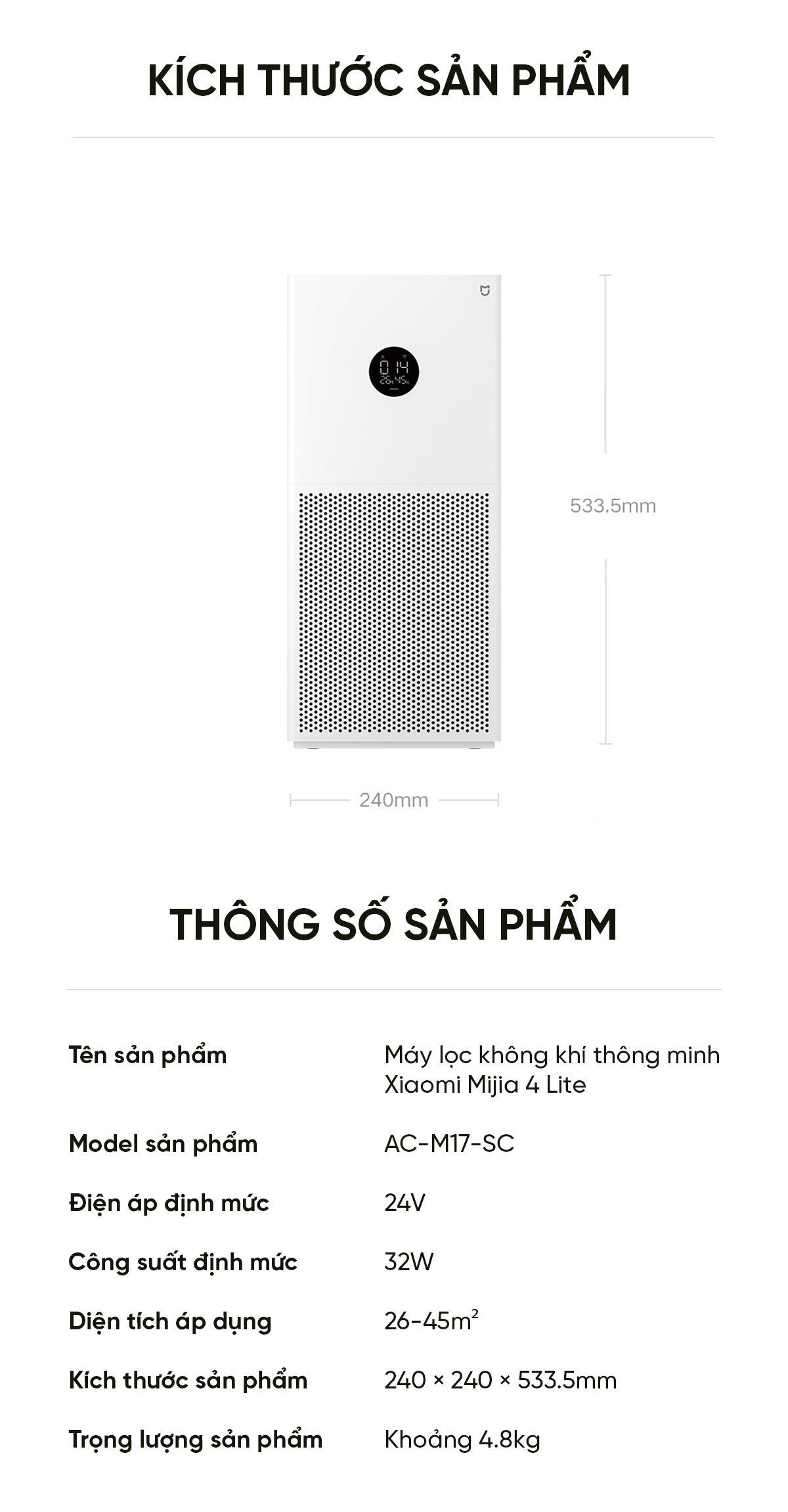 Máy Lọc Không Khí Xiaomi Mi Air Purifier 4 Lite