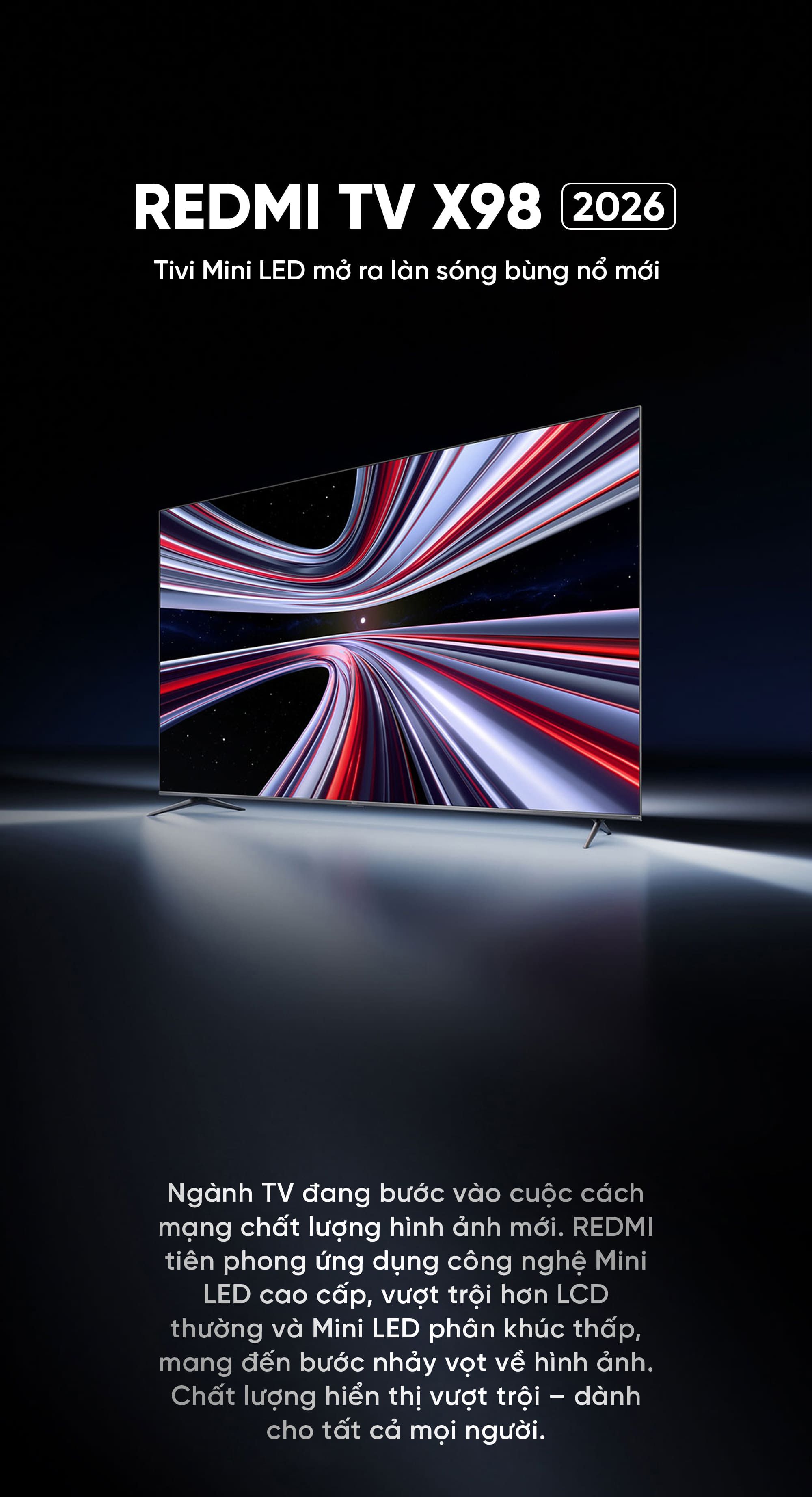 Tivi Xiaomi Redmi X98 inch Miniled Ram 4/64Gb 2026 độ sáng 1300nits 288Hz