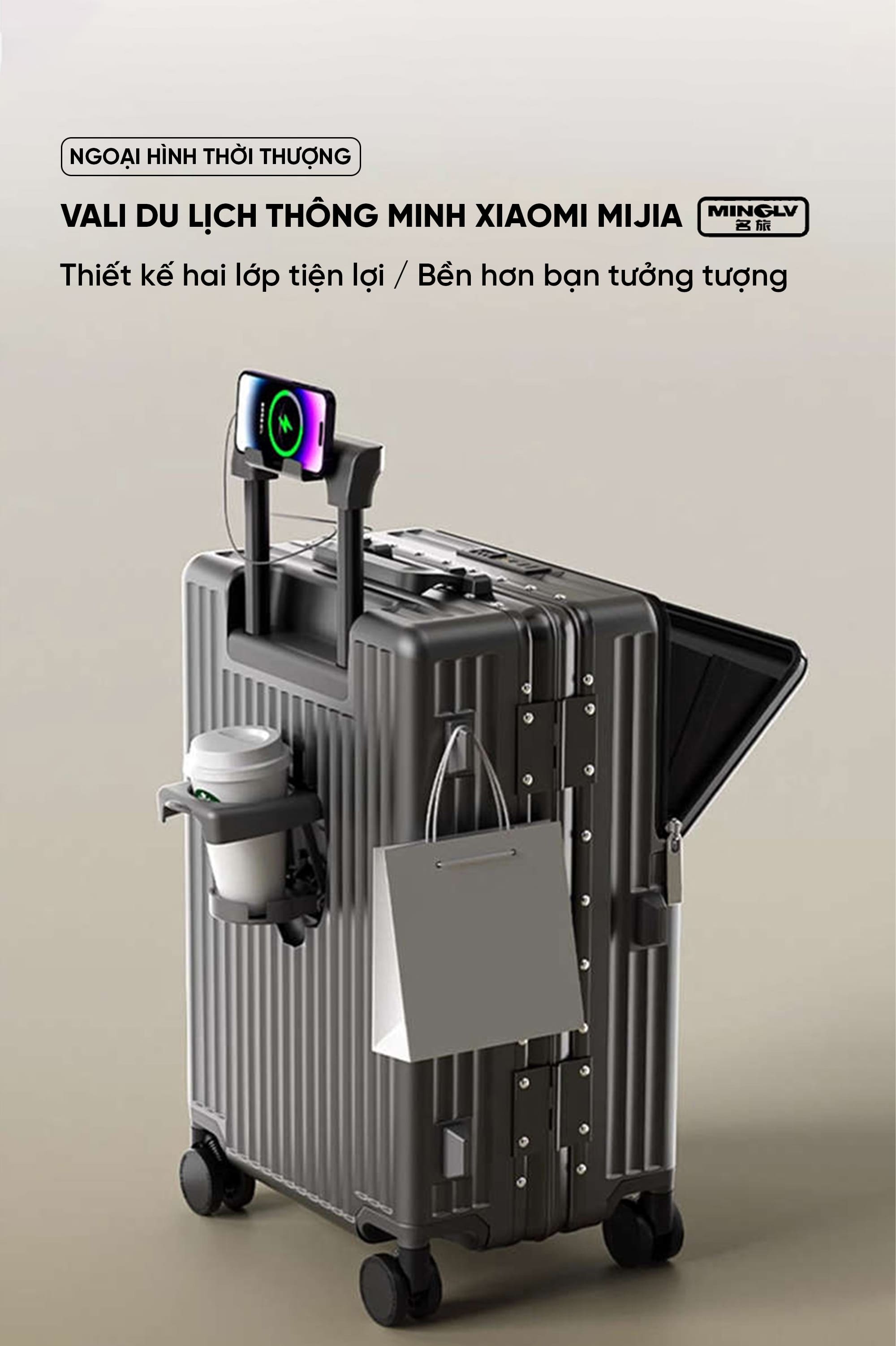 Vali du lịch Xiaomi có bánh xe xoay 360 độ