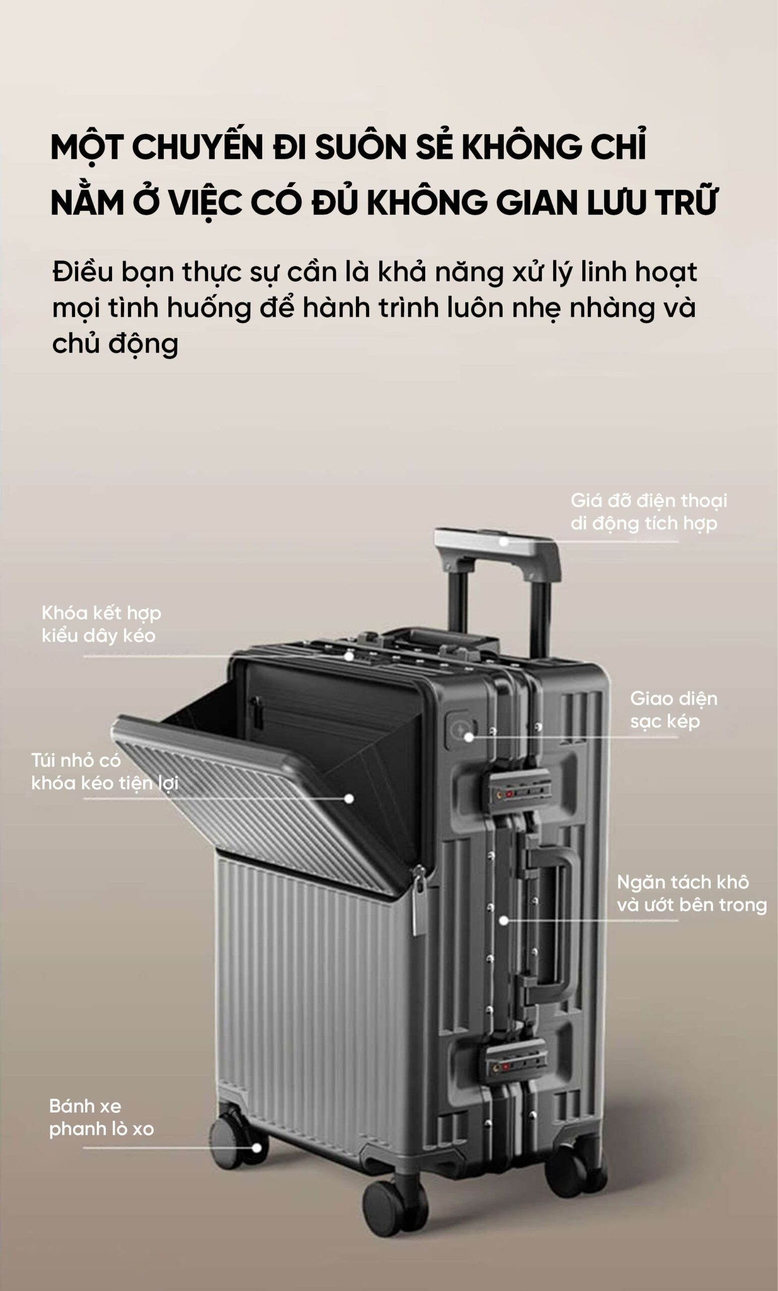 Vali du lịch Xiaomi có bánh xe xoay 360 độ