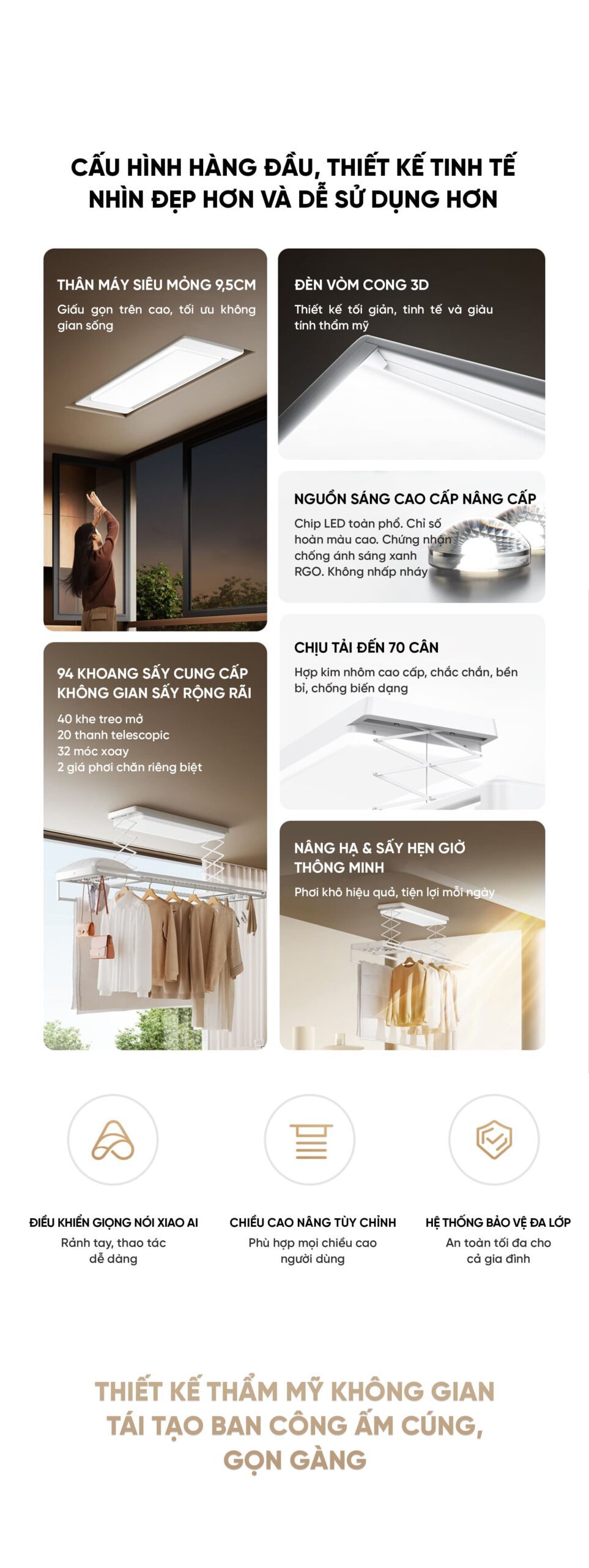 Dàn phơi quần áo tự động Xiaomi Mija Gen 2 Pro Điều khiển qua App Thông Minh