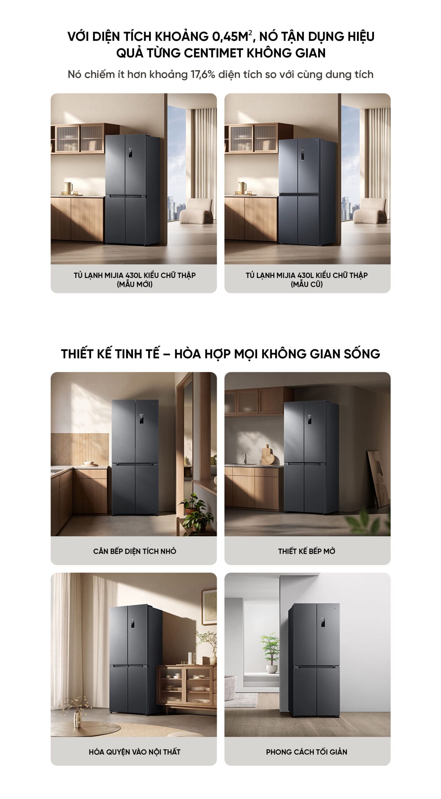Tủ lạnh Xiaomi Mijia 430L 2026 4 cánh, Làm lạnh kép có ngăn đông mềm, siêu mỏng