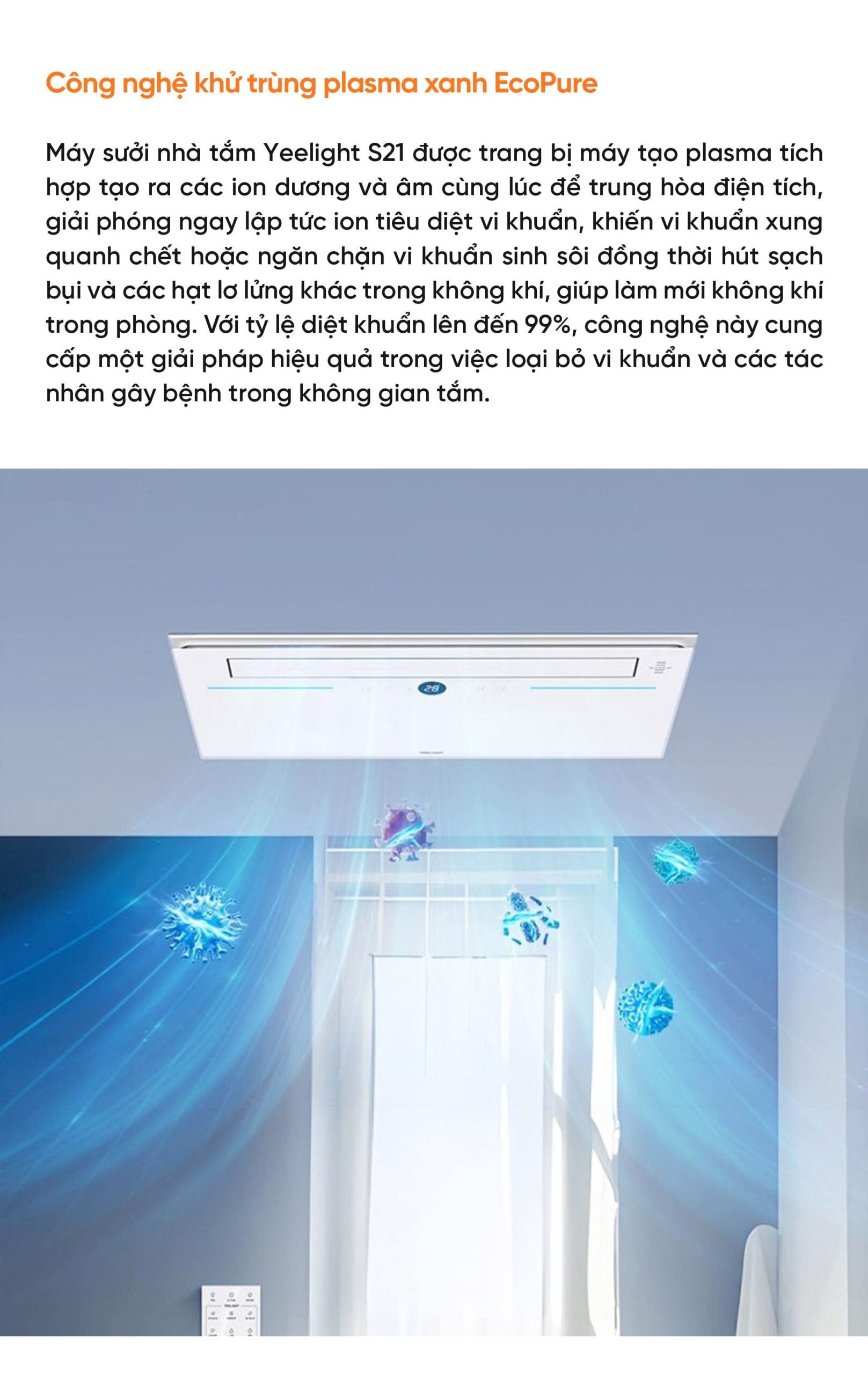 Máy sưởi nhà tắm Yeelight S21 – Sưởi ấm nhanh, khử trùng bằng plasma xanh