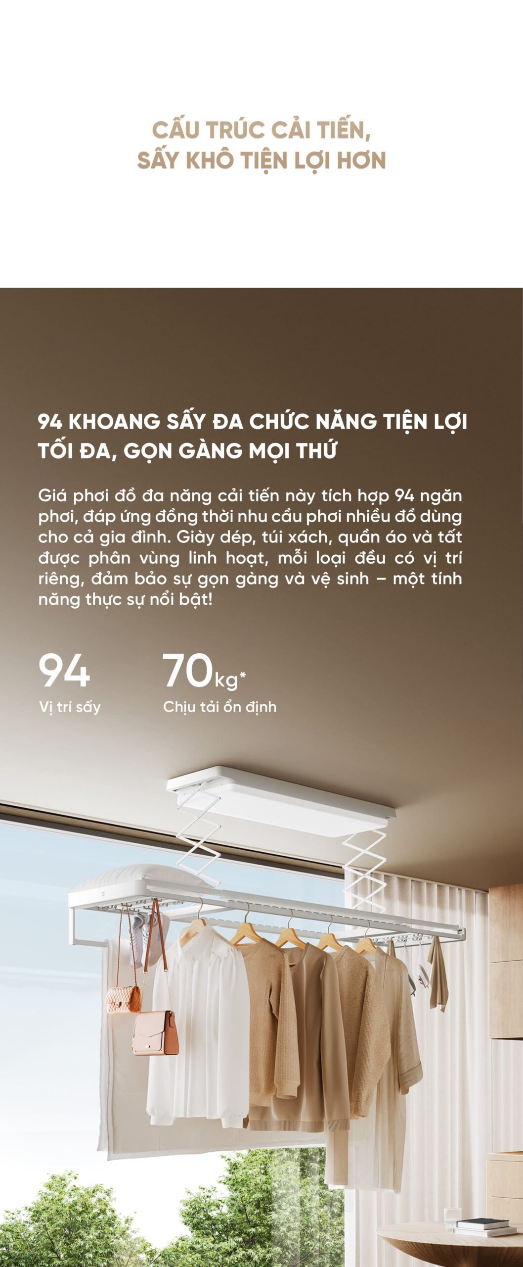 Dàn phơi quần áo tự động Xiaomi Mija Gen 2 Pro Điều khiển qua App Thông Minh