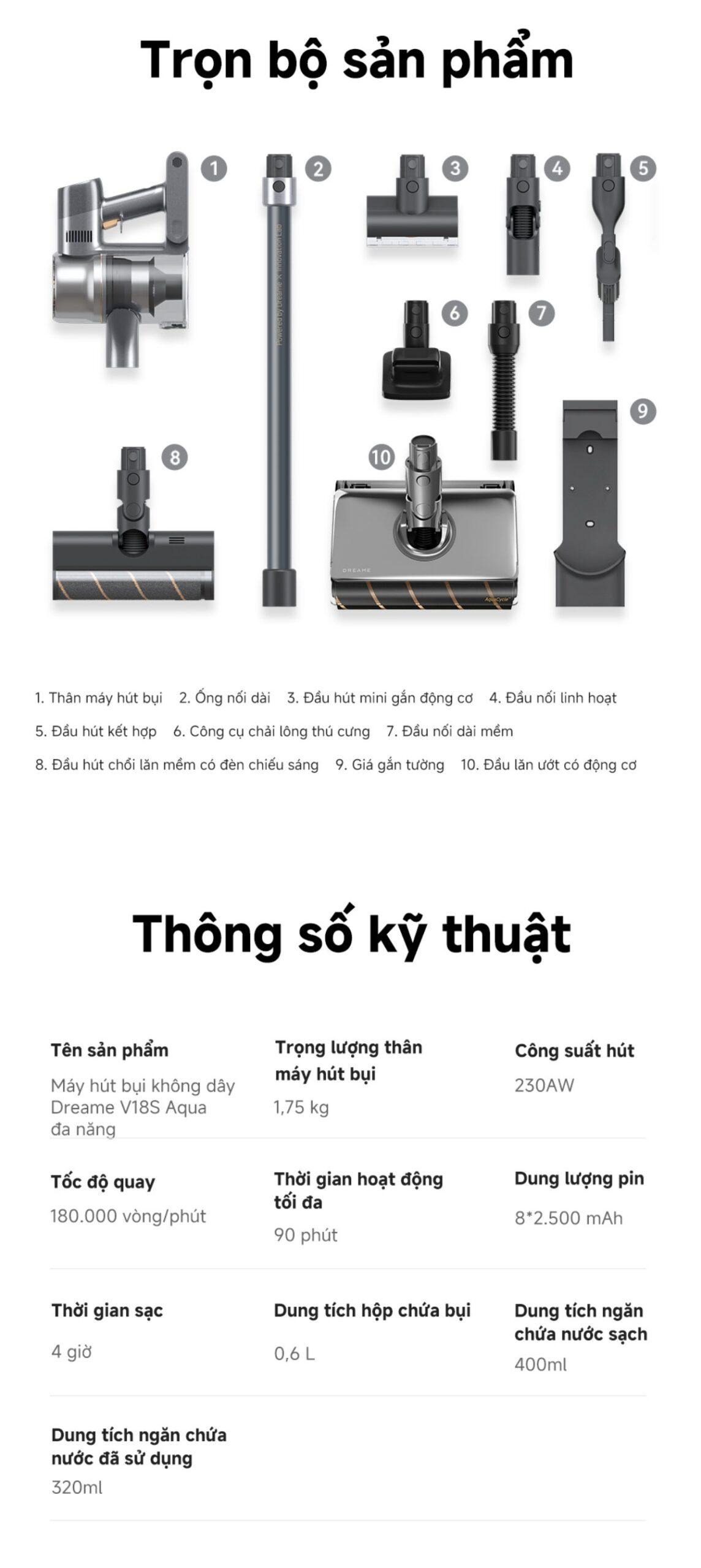 Máy hút bụi cầm tay không dây Dreame V18S Aqua