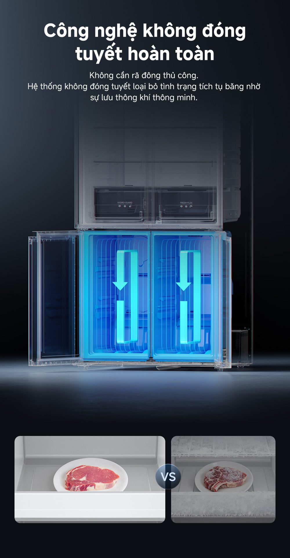 Tủ lạnh Dreame 600L Dual inverter DRC600WGB4VN – 4 cánh mặt kính, đông mềm, kháng khuẩn thông minh