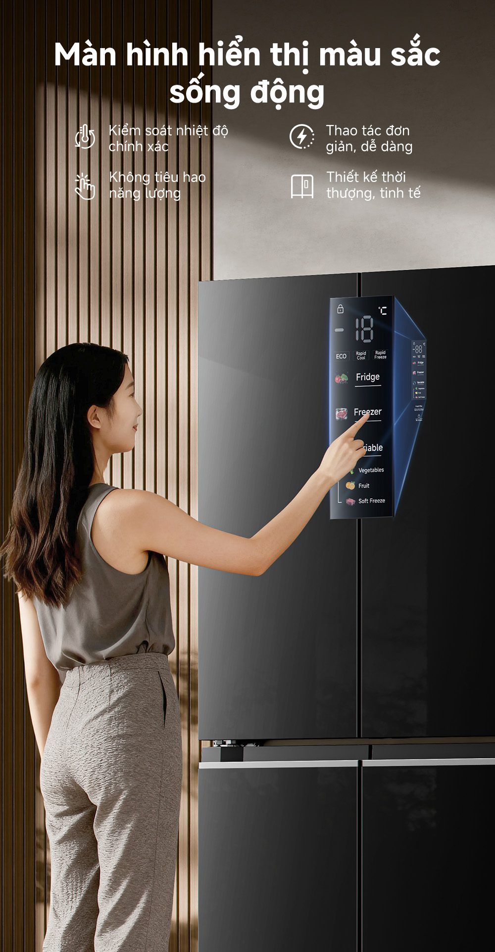 Tủ lạnh Dreame 600L Dual inverter DRC600WGB4VN – 4 cánh mặt kính, đông mềm, kháng khuẩn thông minh