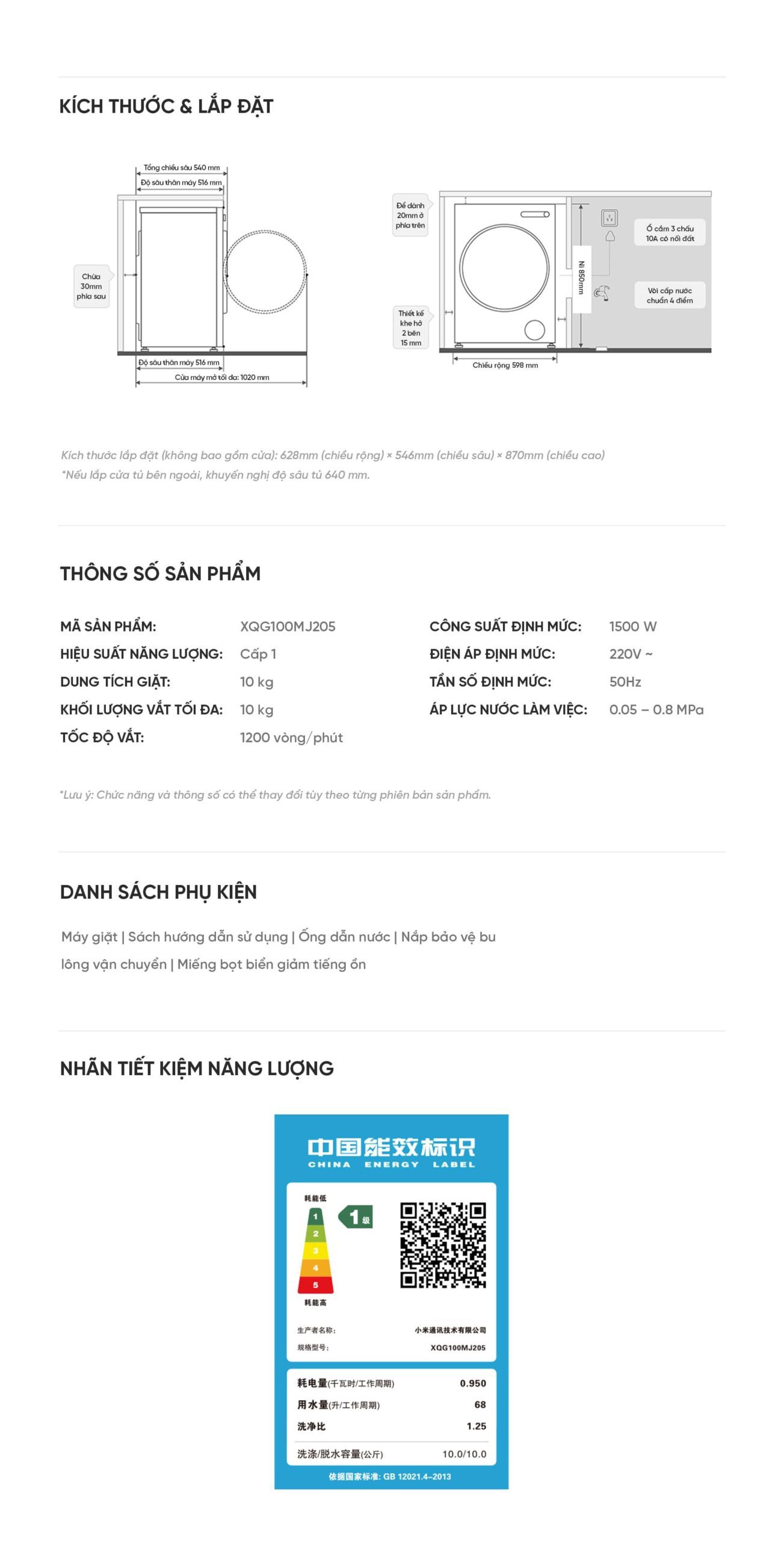 Máy giặt Xiaomi Mijia XQG100MJ205 10kg Phiên bản 2026 Lắp âm tường