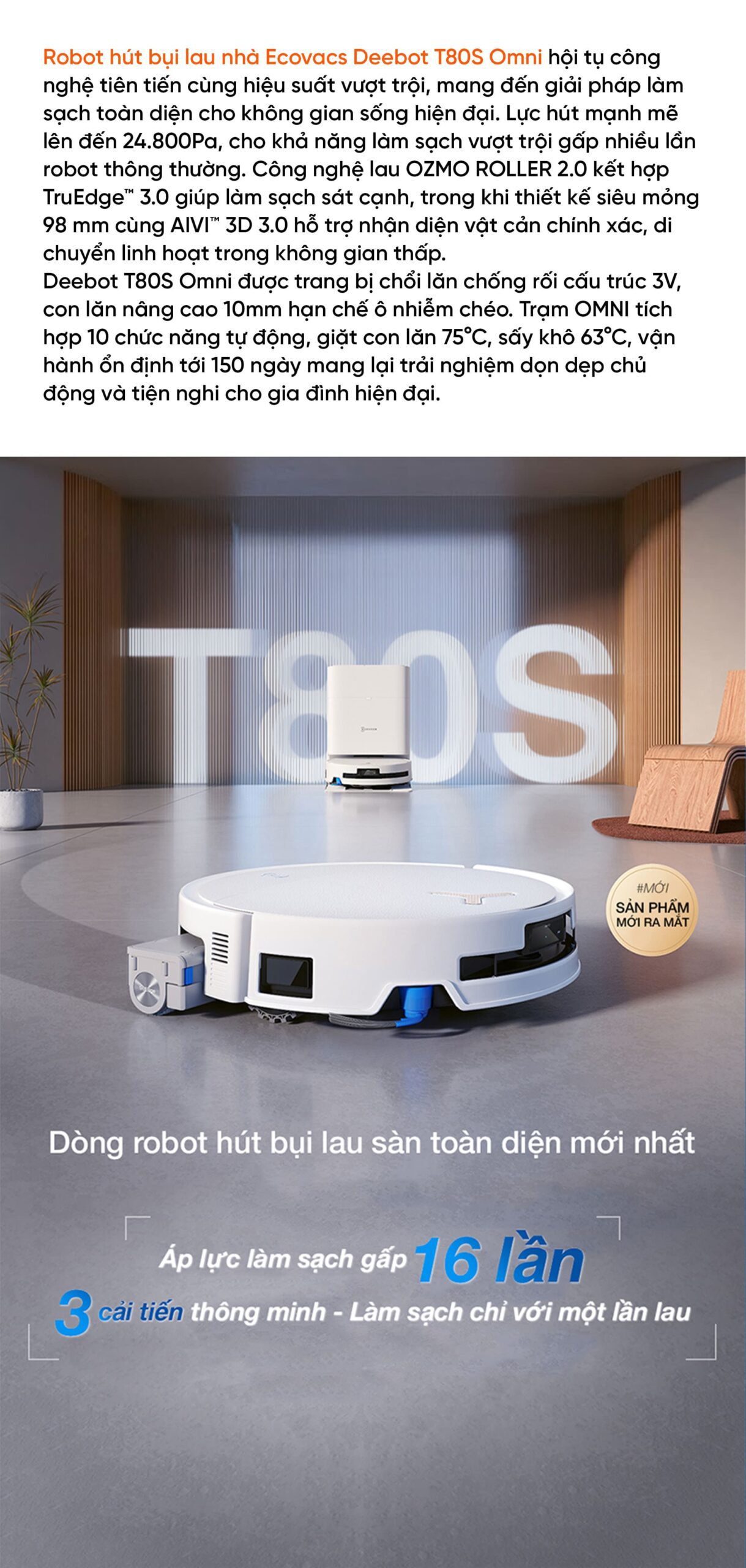 Robot hút bụi lau nhà Ecovacs Deebot T80S Omni