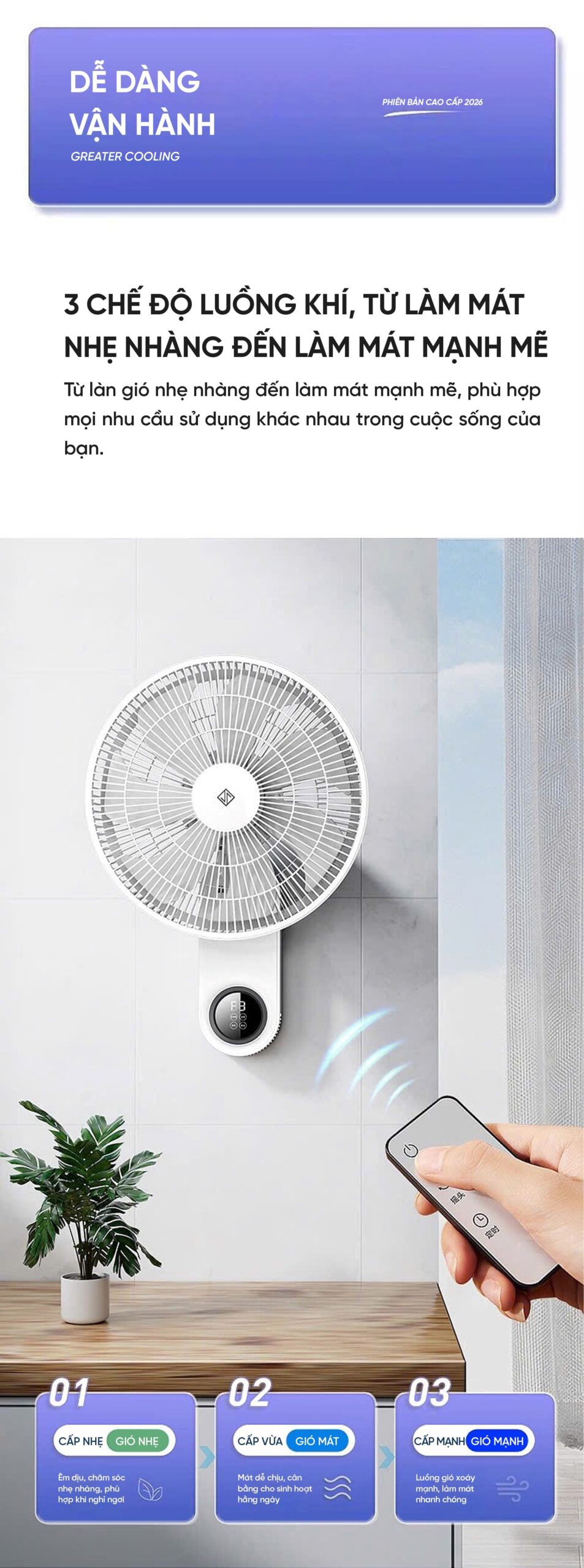 Quạt treo tường Xiaomi Jipin JP-FGB-B22SR 7 Cánh kết nối App Xiaomi Home