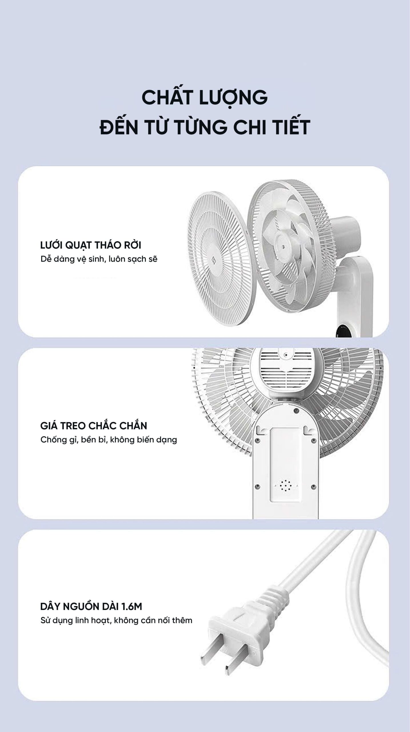 Quạt treo tường Xiaomi Jipin JP-FGB-B22SR 7 Cánh kết nối App Xiaomi Home