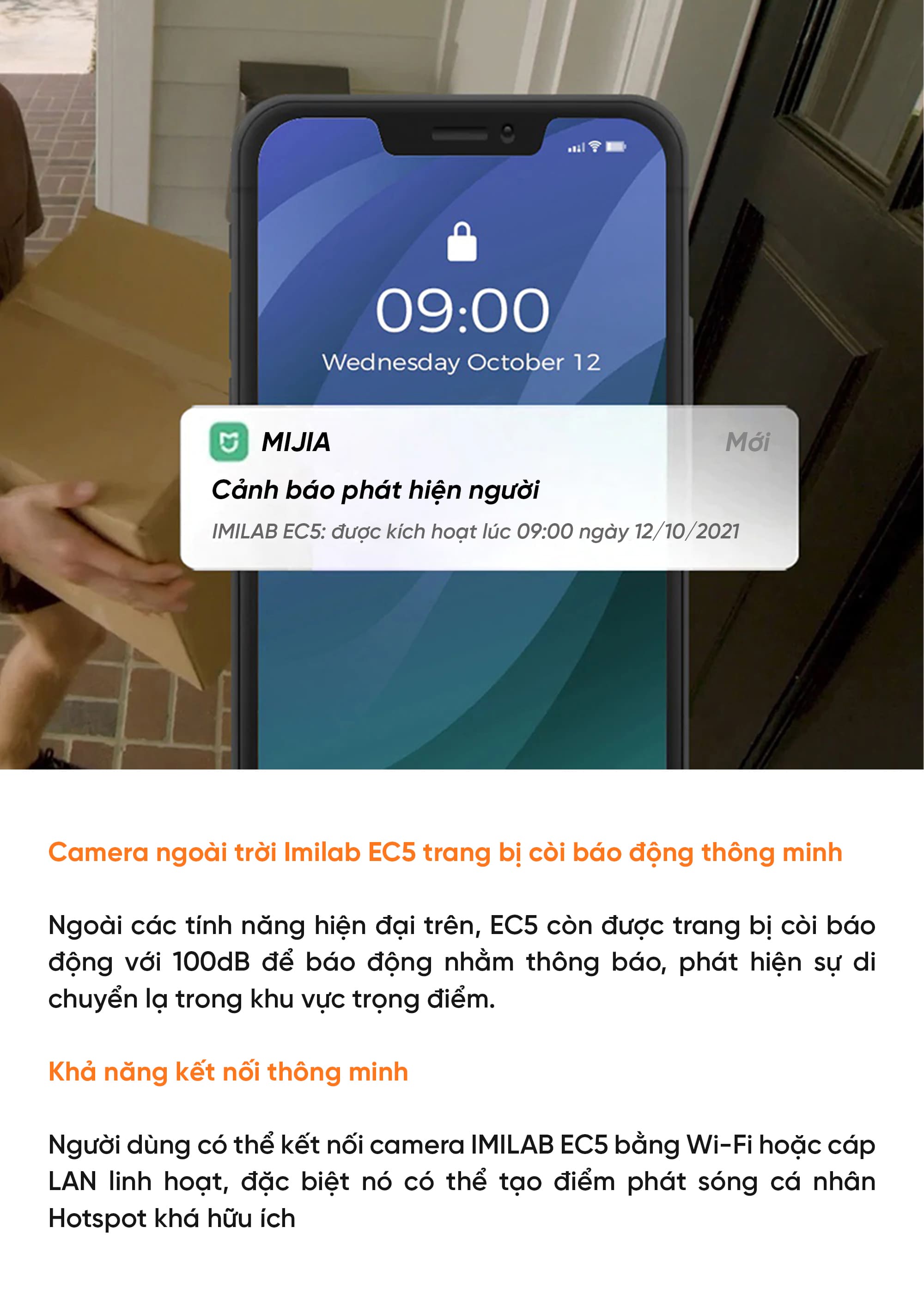 Camera ngoài trời Xiaomi IMILAB EC5 - Kết nối app Mihome
