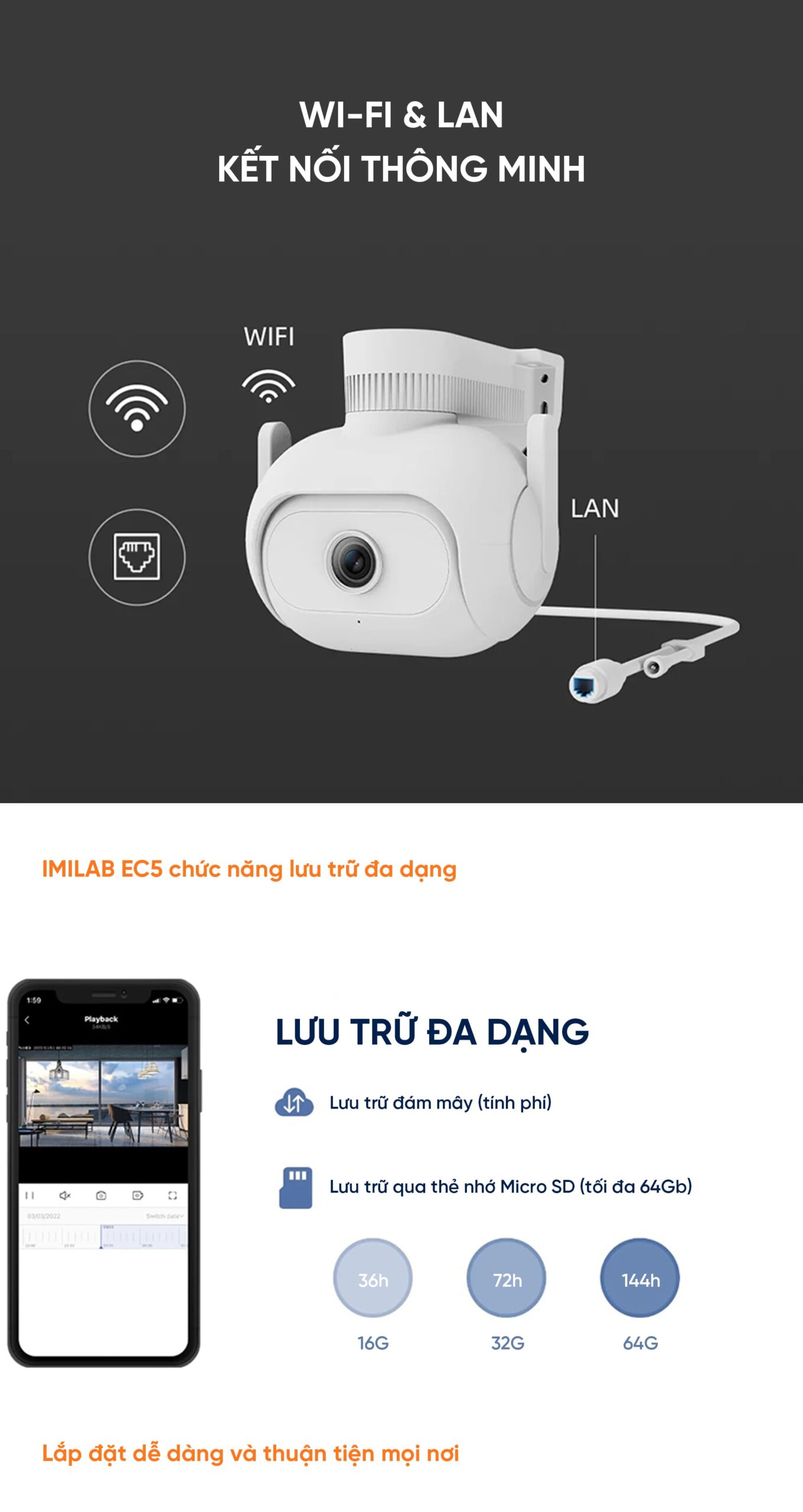 Camera ngoài trời Xiaomi IMILAB EC5 - Kết nối app Mihome