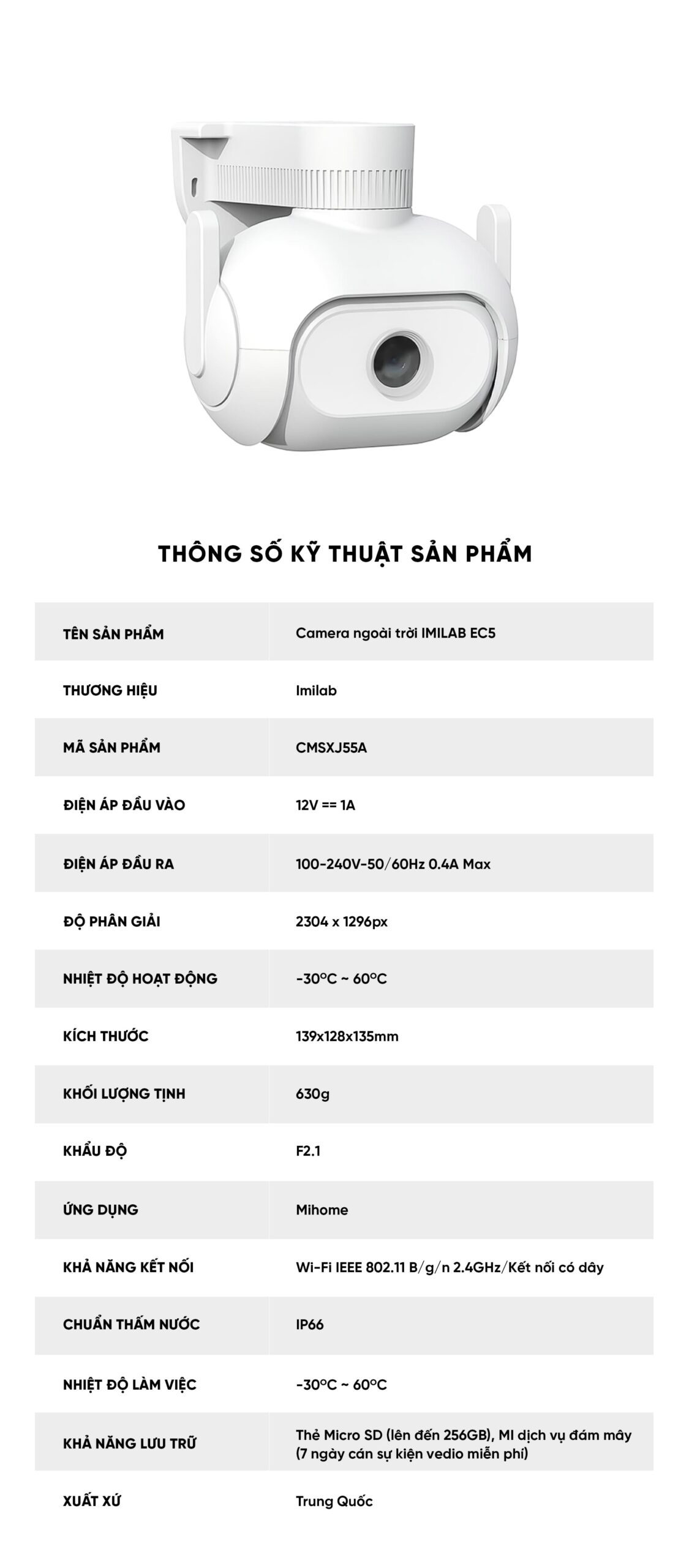 Camera ngoài trời Xiaomi IMILAB EC5 - Kết nối app Mihome