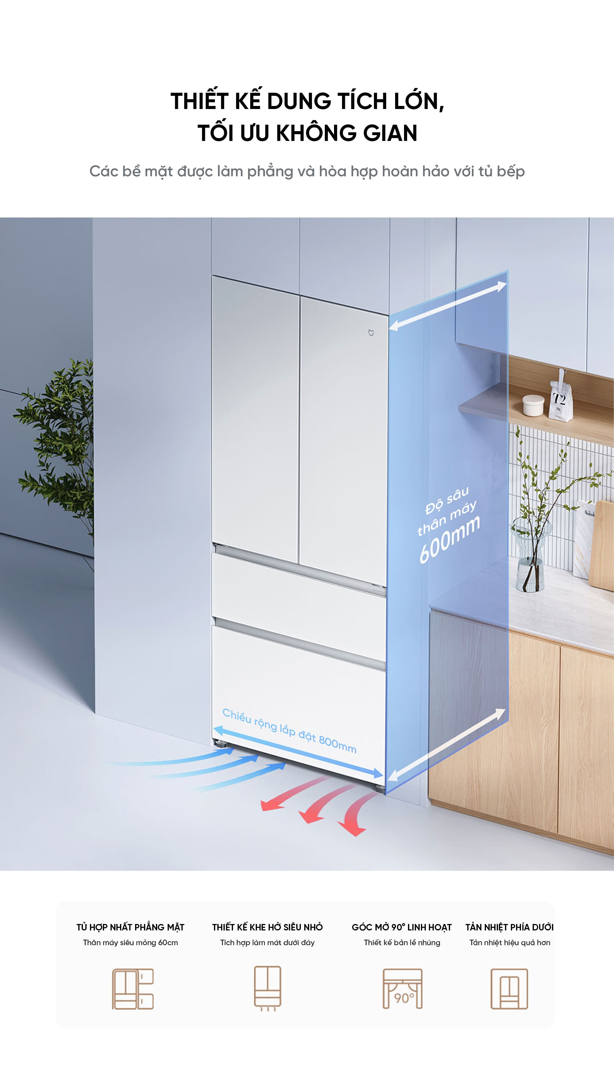 Tủ lạnh Xiaomi mijia 508L Pro Kiểu Pháp 2026 Pha Lê Có Đá Rơi i.on 4.0