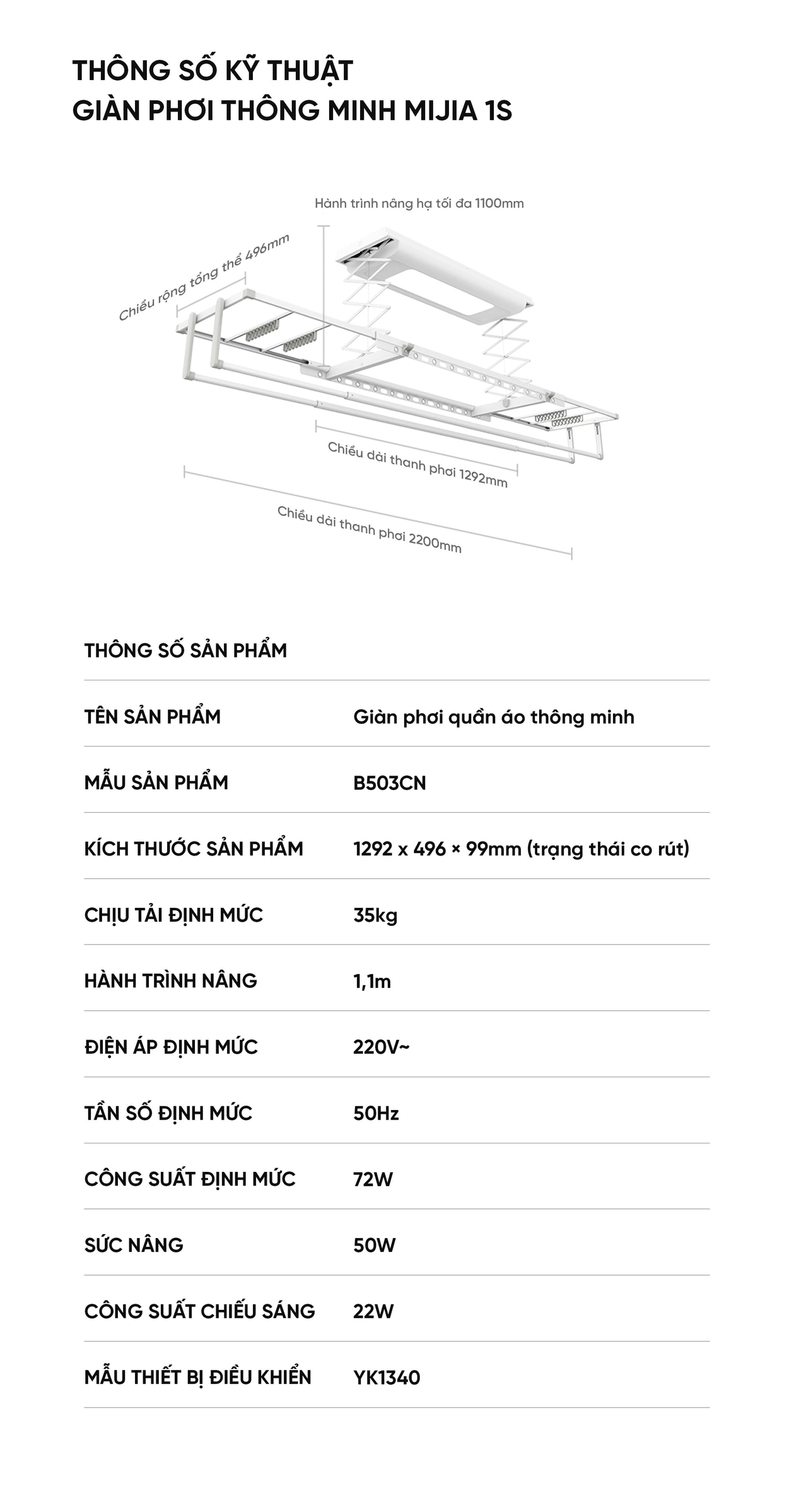 Giàn phơi thông minh có đèn sấy Mijia 1S