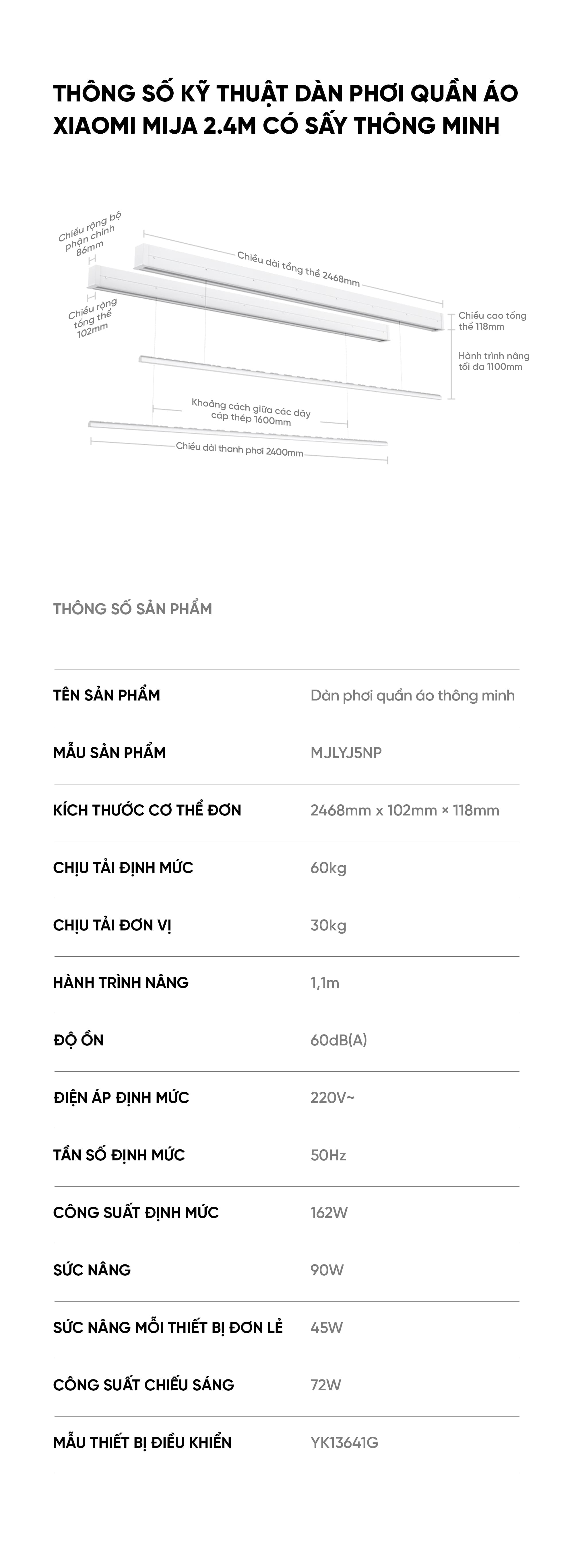 Dàn Phơi Quần Áo Xiaomi Mija 2.4M Có Sấy Thông Minh