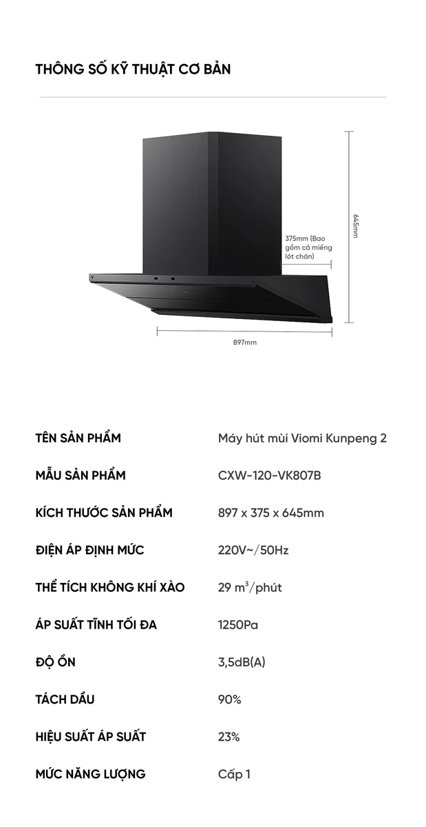 Máy hút mùi Xiaomi Viomi Kunpeng 2 Kết Nối App New Model