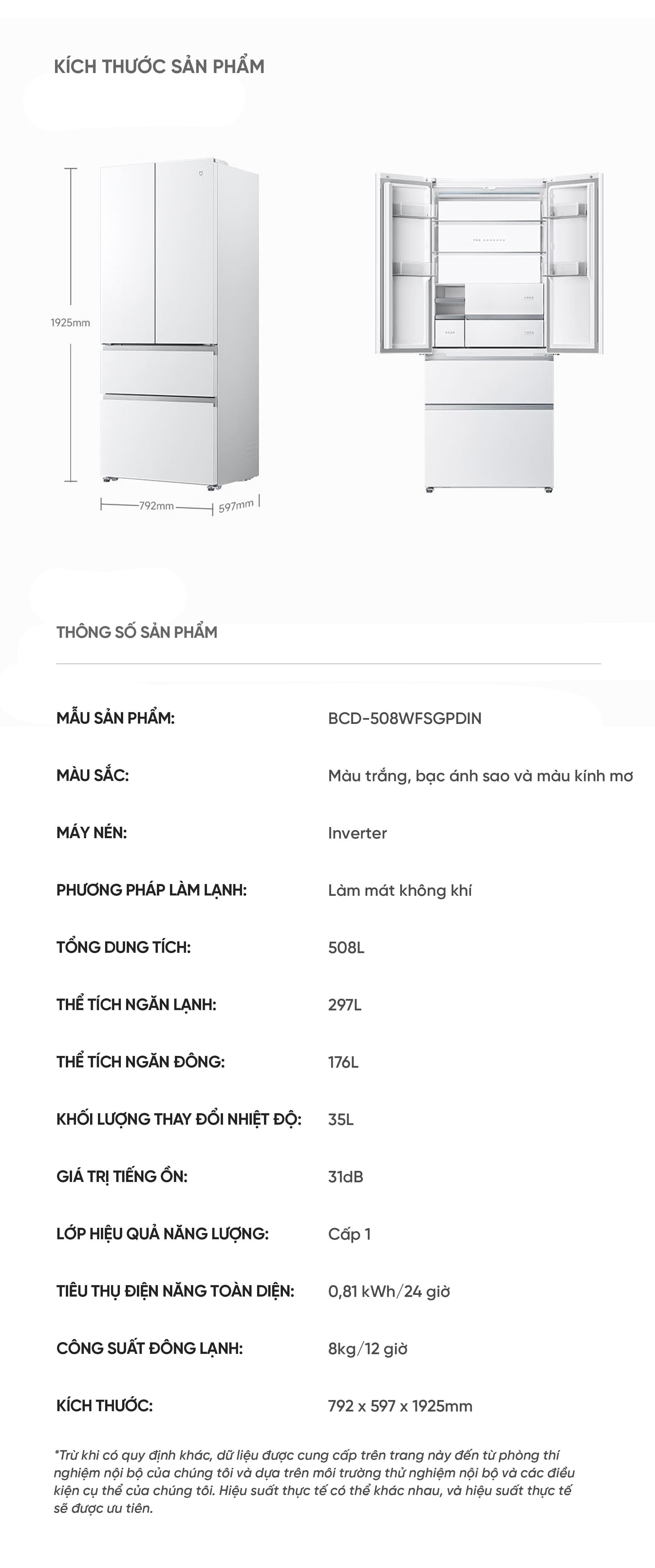 Tủ lạnh Xiaomi mijia 508L Pro Kiểu Pháp 2026 Pha Lê Có Đá Rơi i.on 4.0