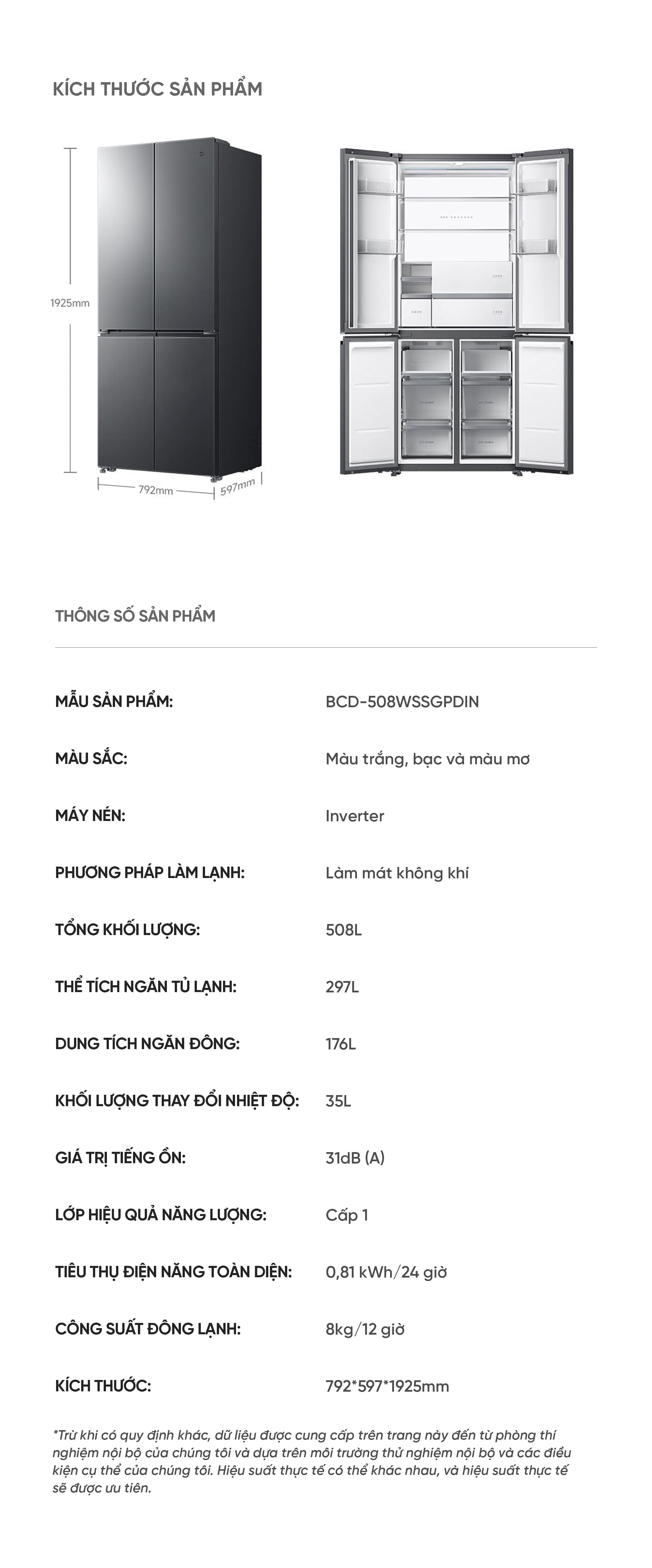 Tủ lạnh Xiaomi mijia 508L Pro 2026 đá rơi ,mặt đá pha lê