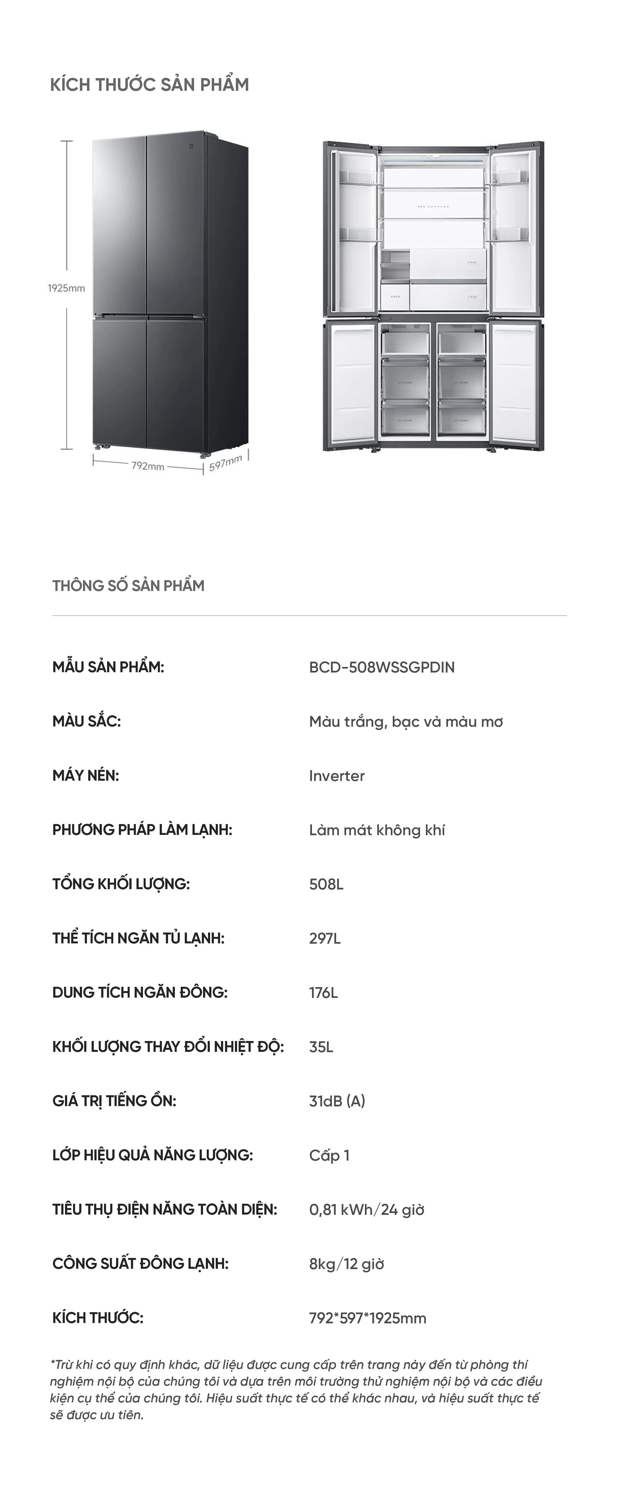 Tủ lạnh Xiaomi mijia 508L Pro 2026 Pha Lê Có Đá Rơi i.on 4.0