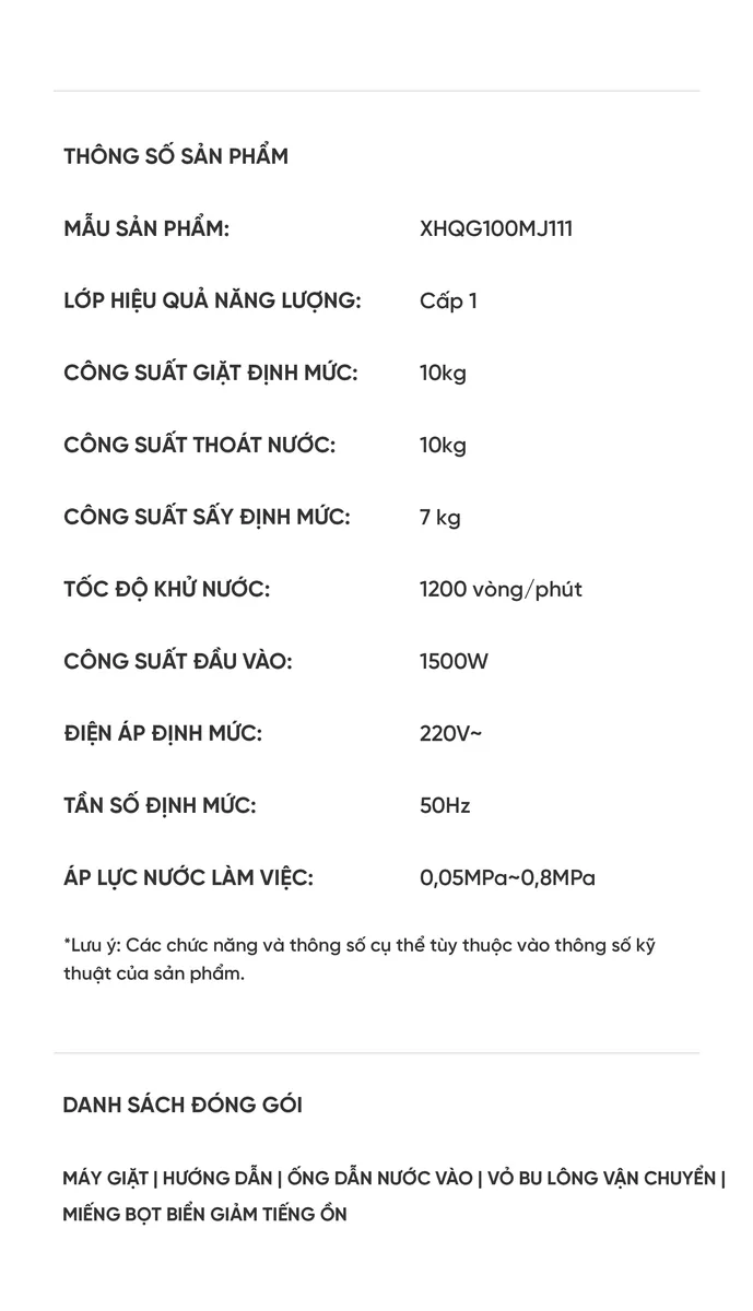 Máy giặt sấy Xiaomi Mijia XHQG100MJ111 10kg sấy 7kg 2026
