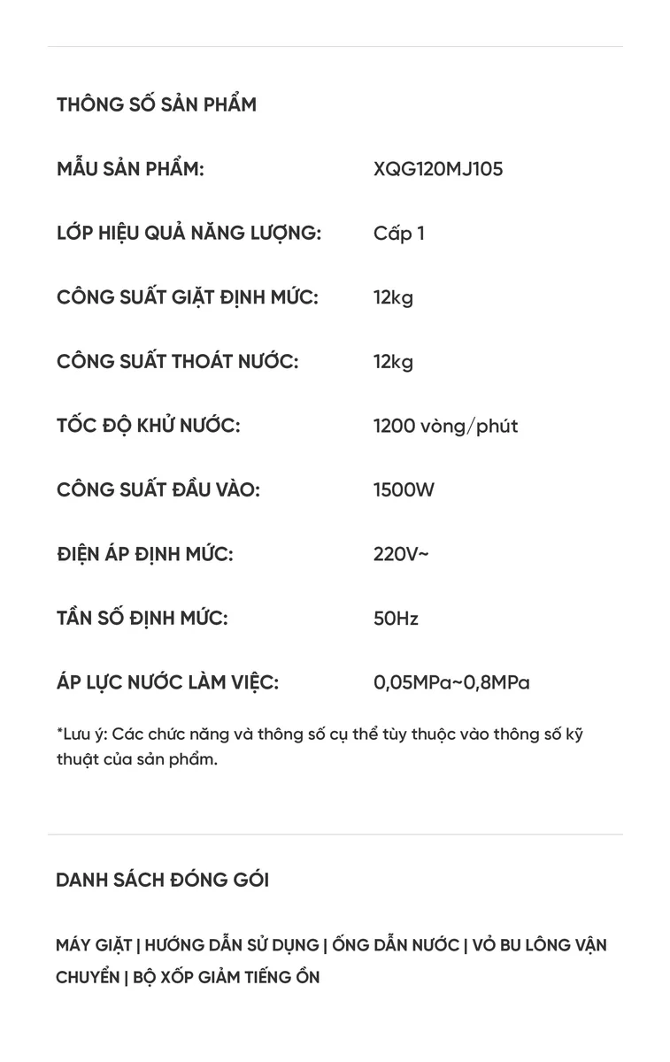 Máy giặt Xiaomi Mijia XQG120MJ105 12kg chỉ giặt Phiên bản 2026 Lắp âm tường