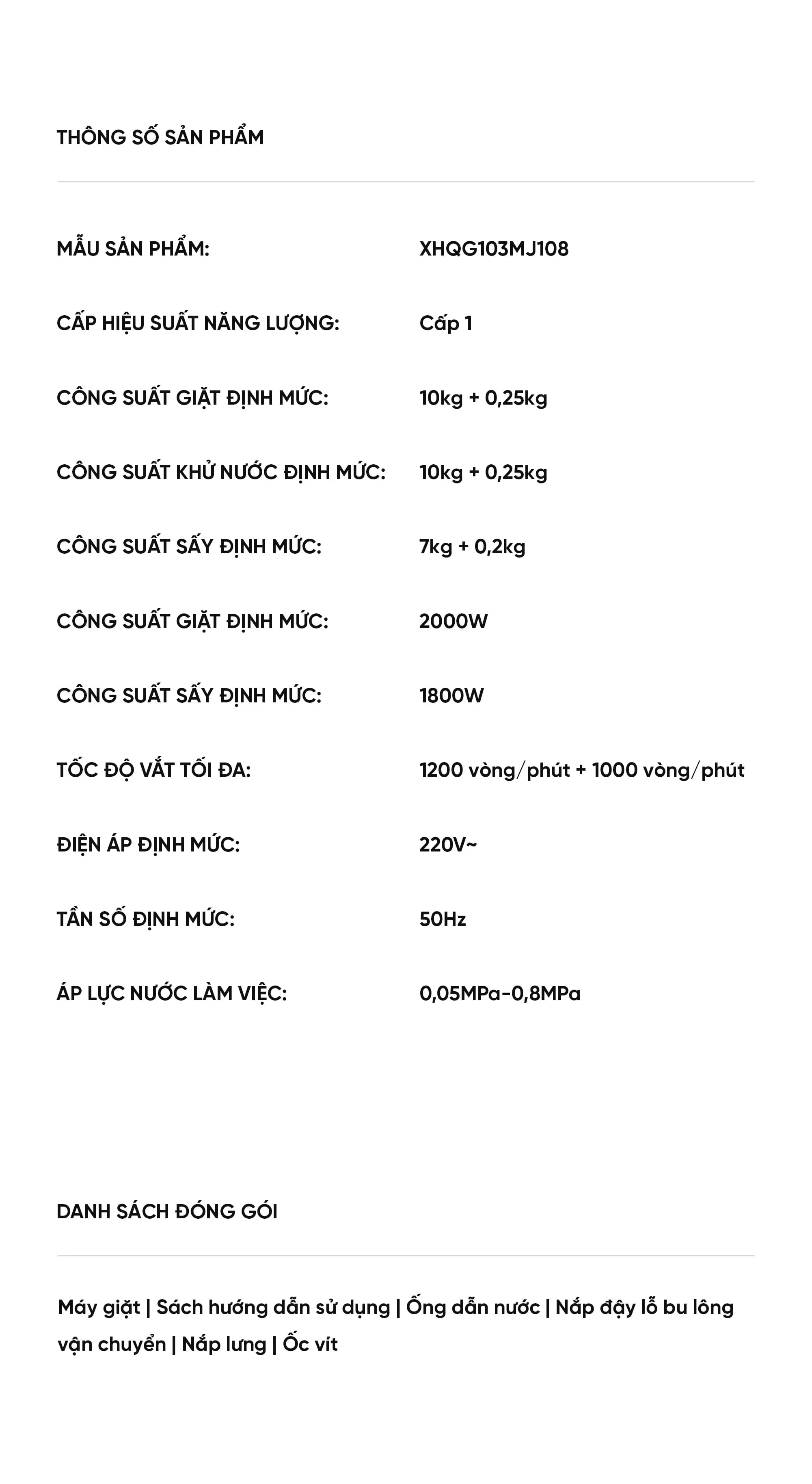 Máy giặt sấy 2 lồng Xiaomi Mijia XHQG103MJ108, giặt 10kg, sấy 7kg