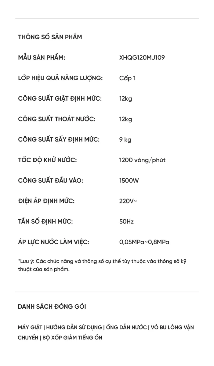Máy giặt sấy Xiaomi Mijia XHQG100MJ109 12kg sấy 9kg 2026